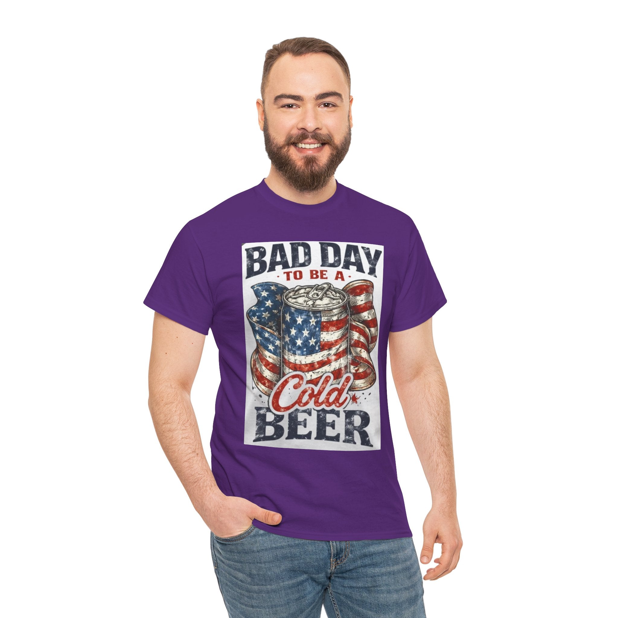 Bad Day to Be a Cold Beer T-Shirt — American Flag Beer Can Graphic Tee