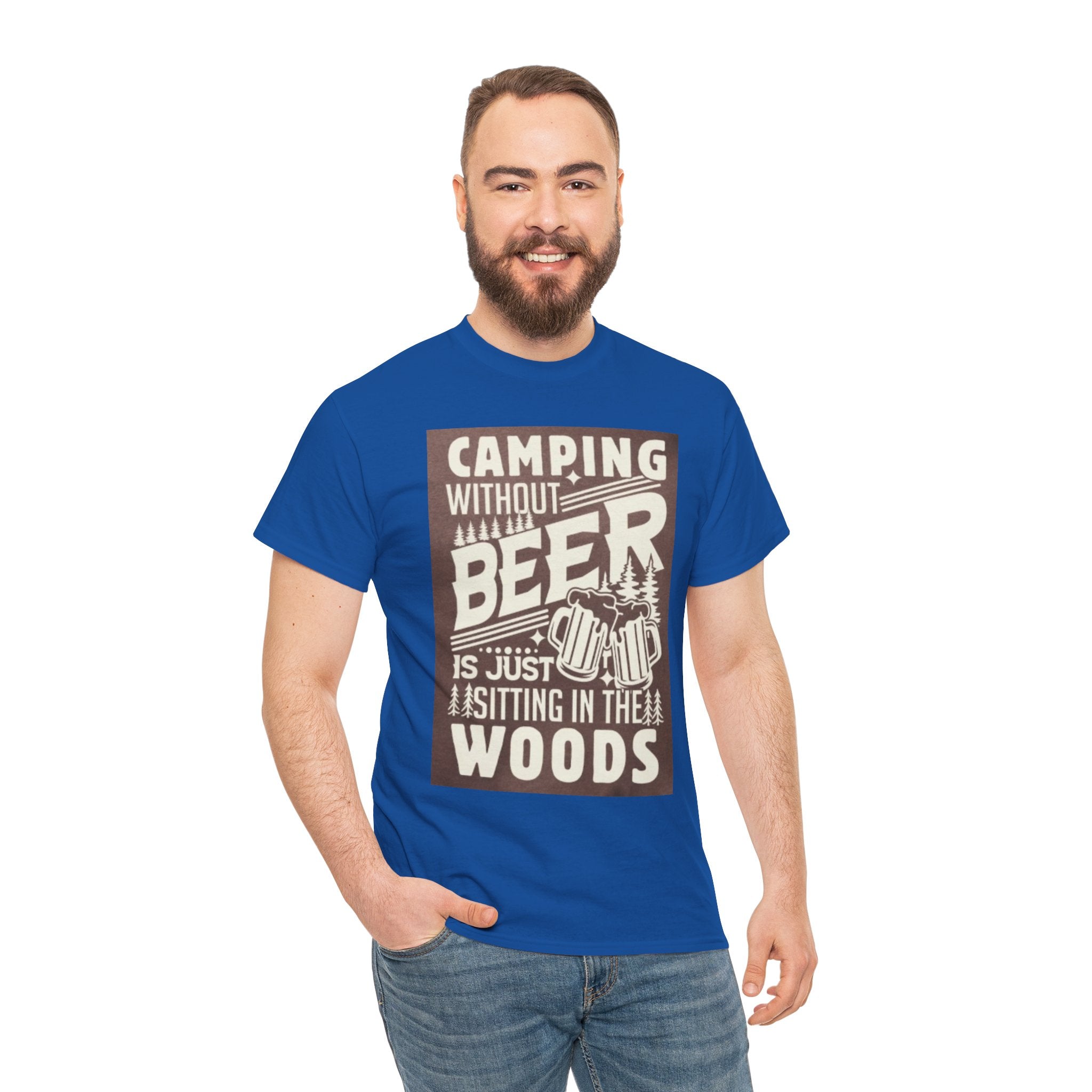Camping Beer T-Shirt — "Camping Without Beer Is Just Sitting in the Woods" Outdoor Campfire Tee