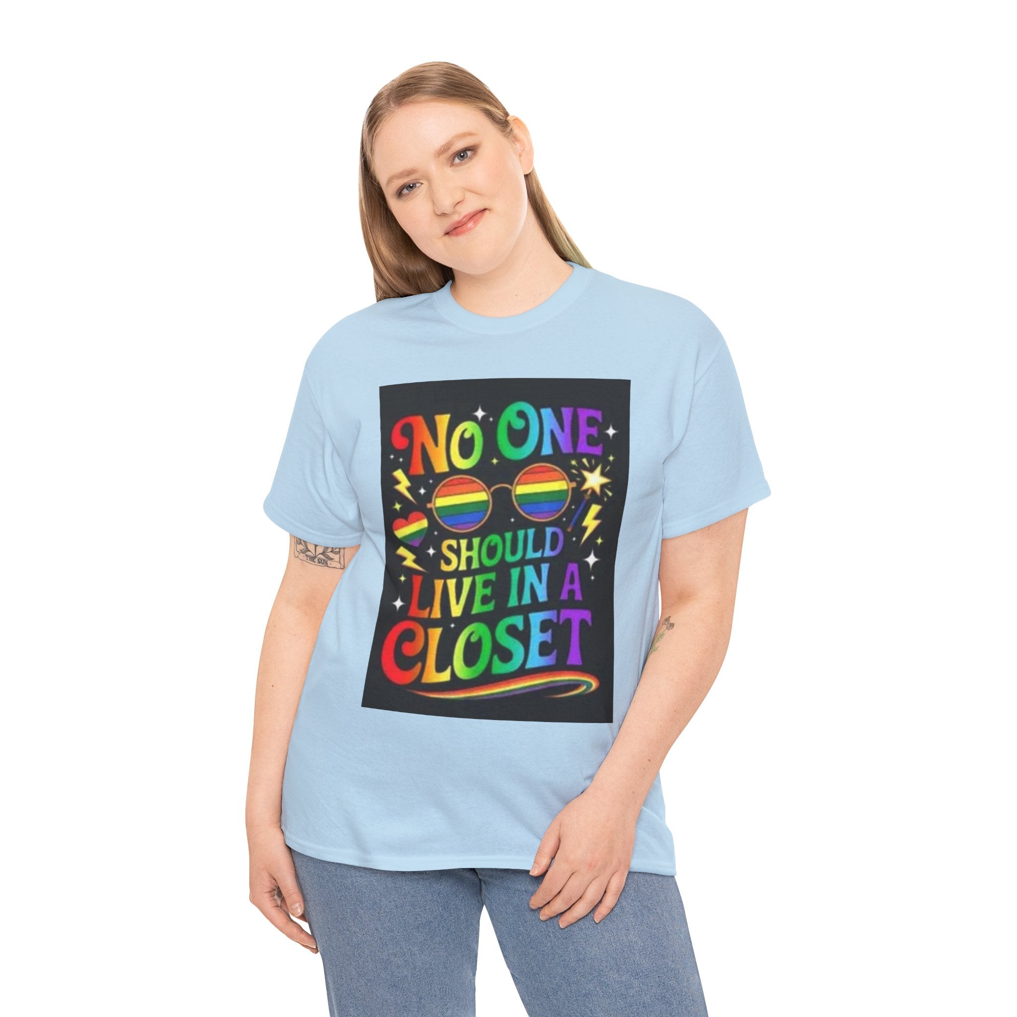 T‑Shirt — "No One Should Live in a Closet" Rainbow Pride Tee