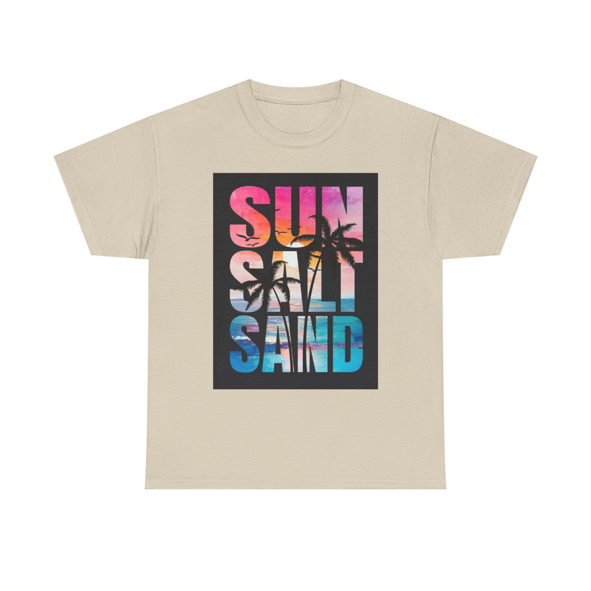 Sun Salt Sand Beach T-Shirt — Tropical Palm Sunset Graphic Tee