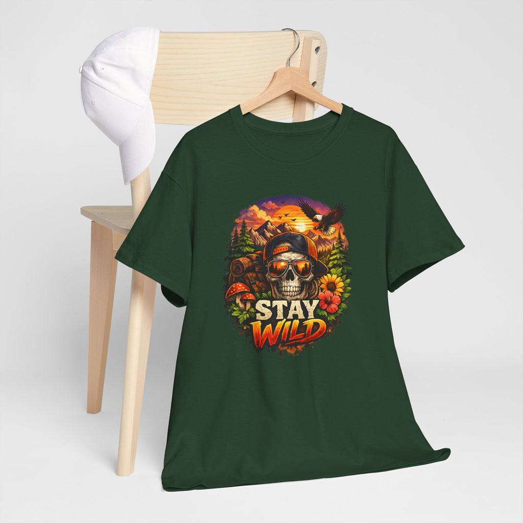 Stay Wild Skull Tee — Vintage Sunset Skull & Sunflower Graphic T-Shirt
