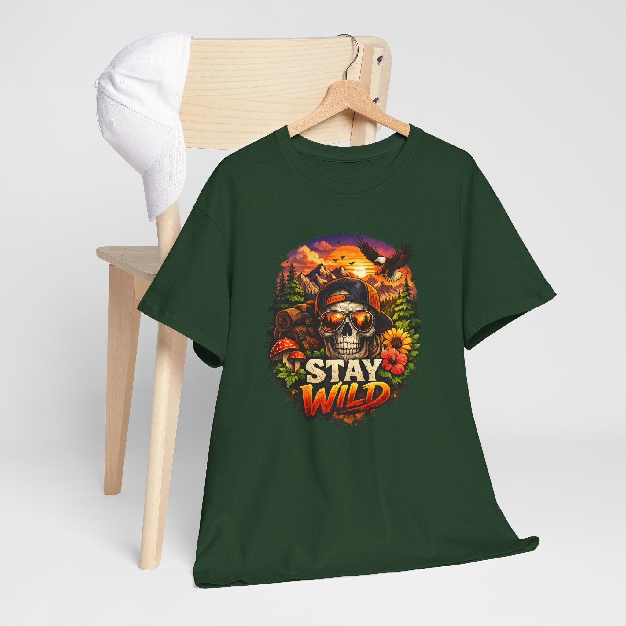 Stay Wild Skull Tee — Vintage Sunset Skull & Sunflower Graphic T-Shirt