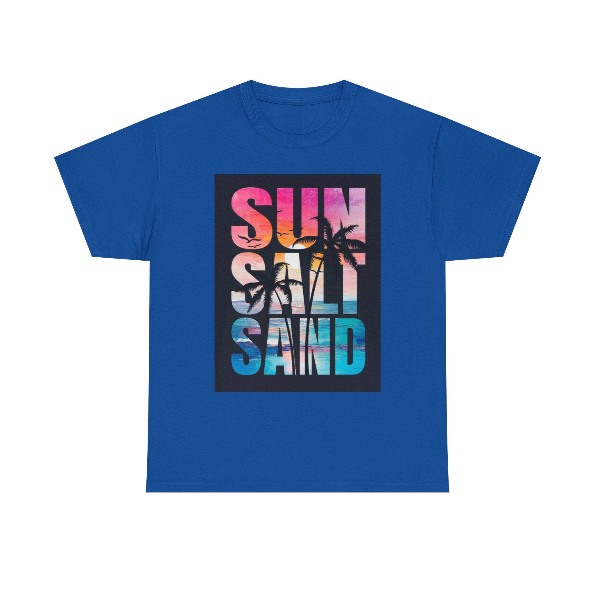 Sun Salt Sand Beach T-Shirt — Tropical Palm Sunset Graphic Tee