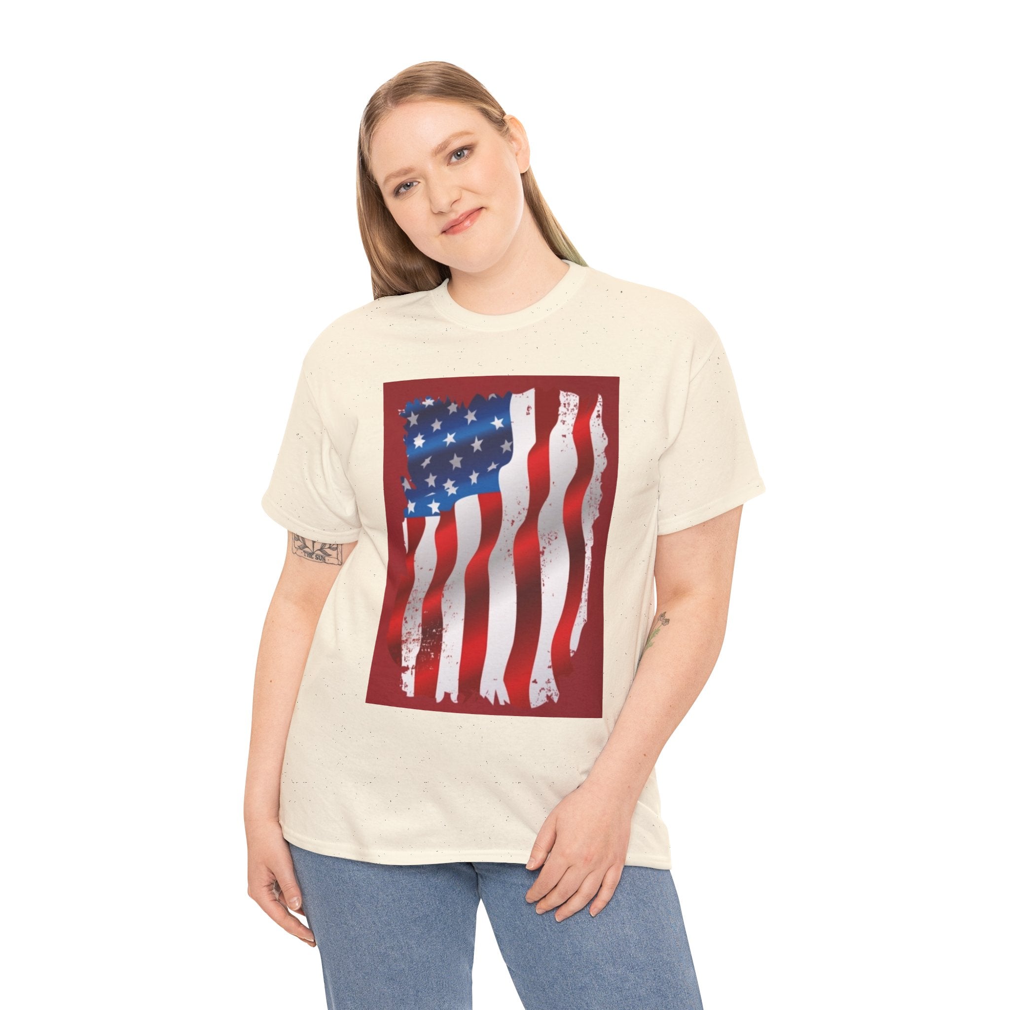 American Flag Graphic Tee — Distressed Wavy Stars & Stripes