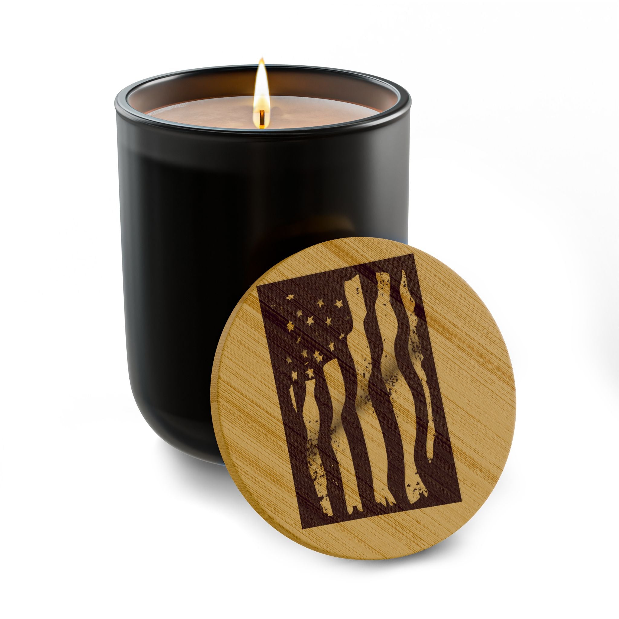 Engraved American Flag Soy Candle — 14oz Scented Candle with Bamboo Lid