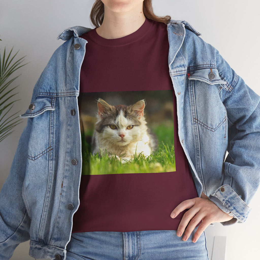Cat Photo Tee — Relaxed Cat Lying in Grass T-Shirt