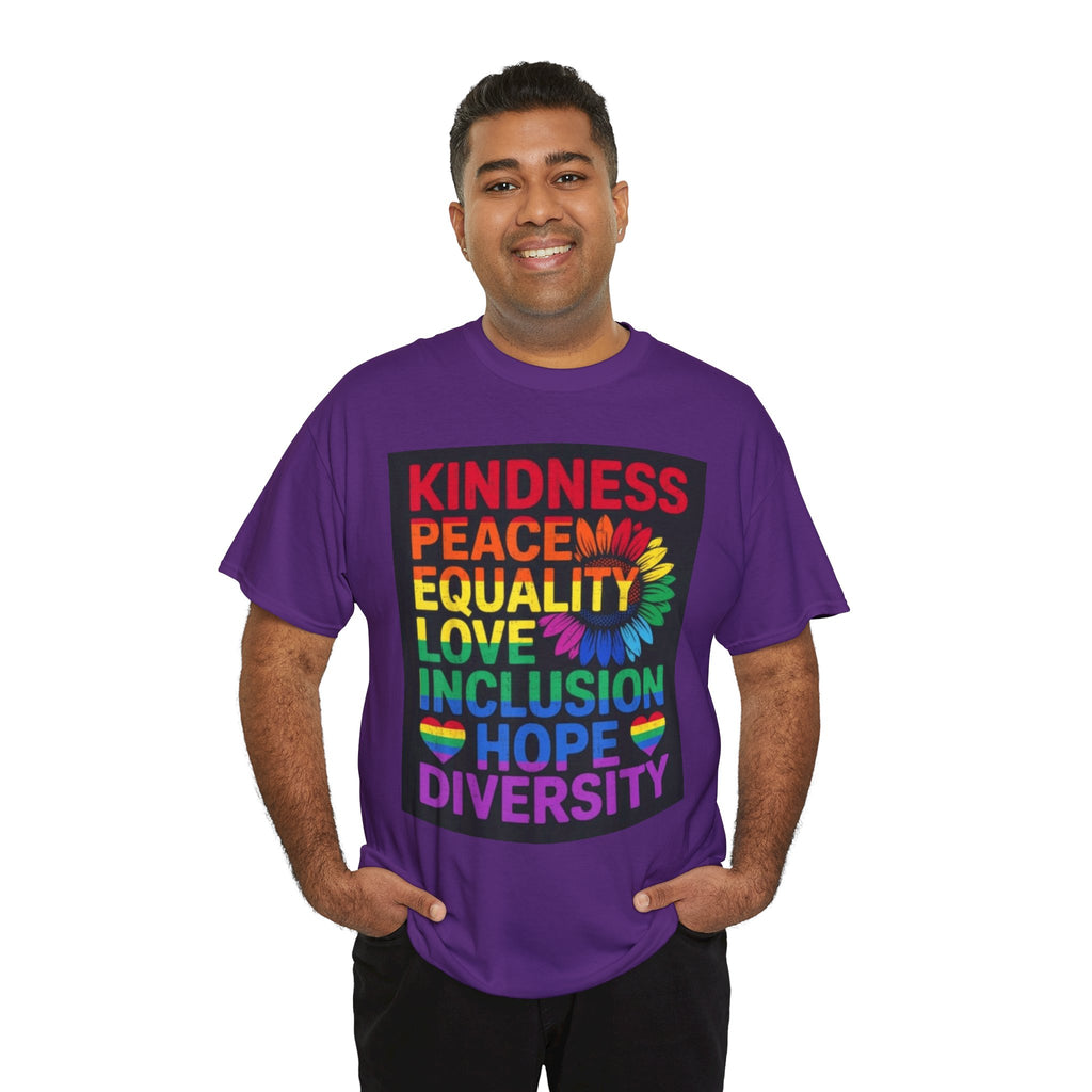 Kindness Peace Equality Rainbow T-Shirt — Pride Inclusion & Diversity Tee