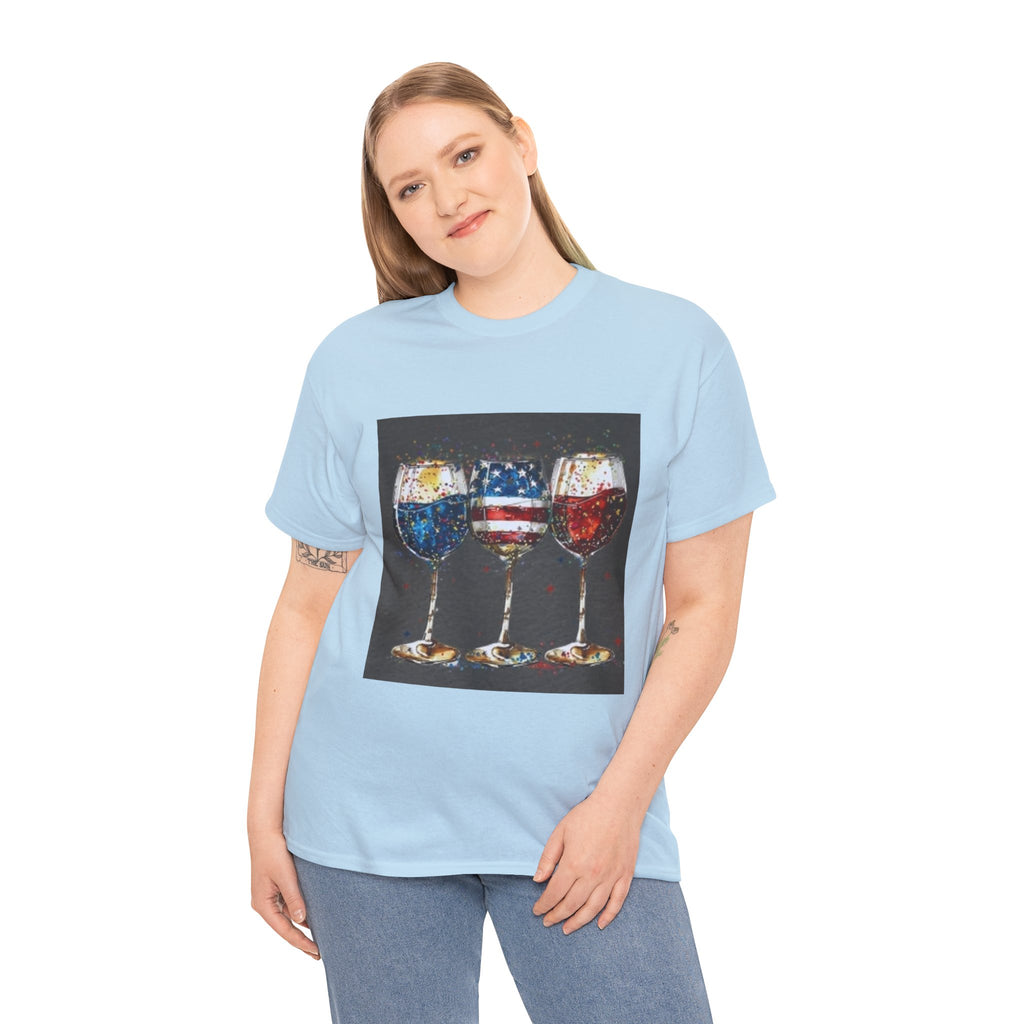 Wine Glasses with American Flag Design Tee