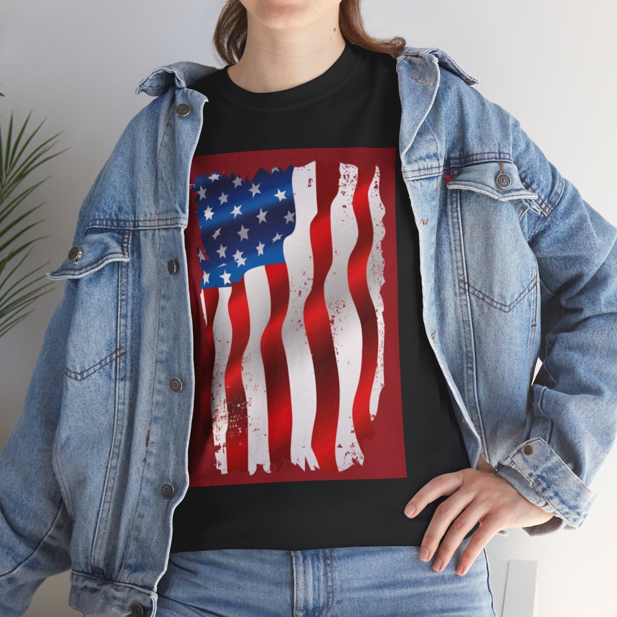American Flag Graphic Tee — Distressed Wavy Stars & Stripes