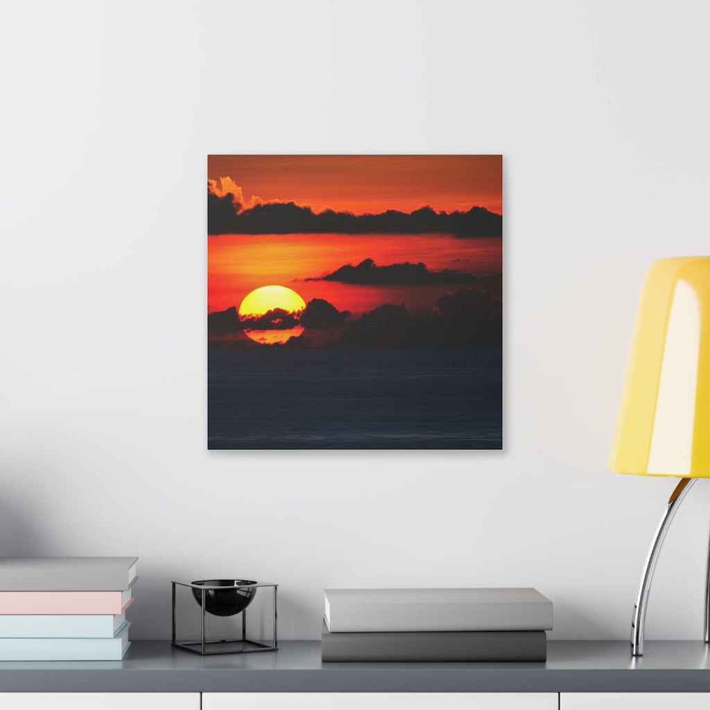 Sunset Ocean Canvas Print — Dramatic Red Sunset Wall Art