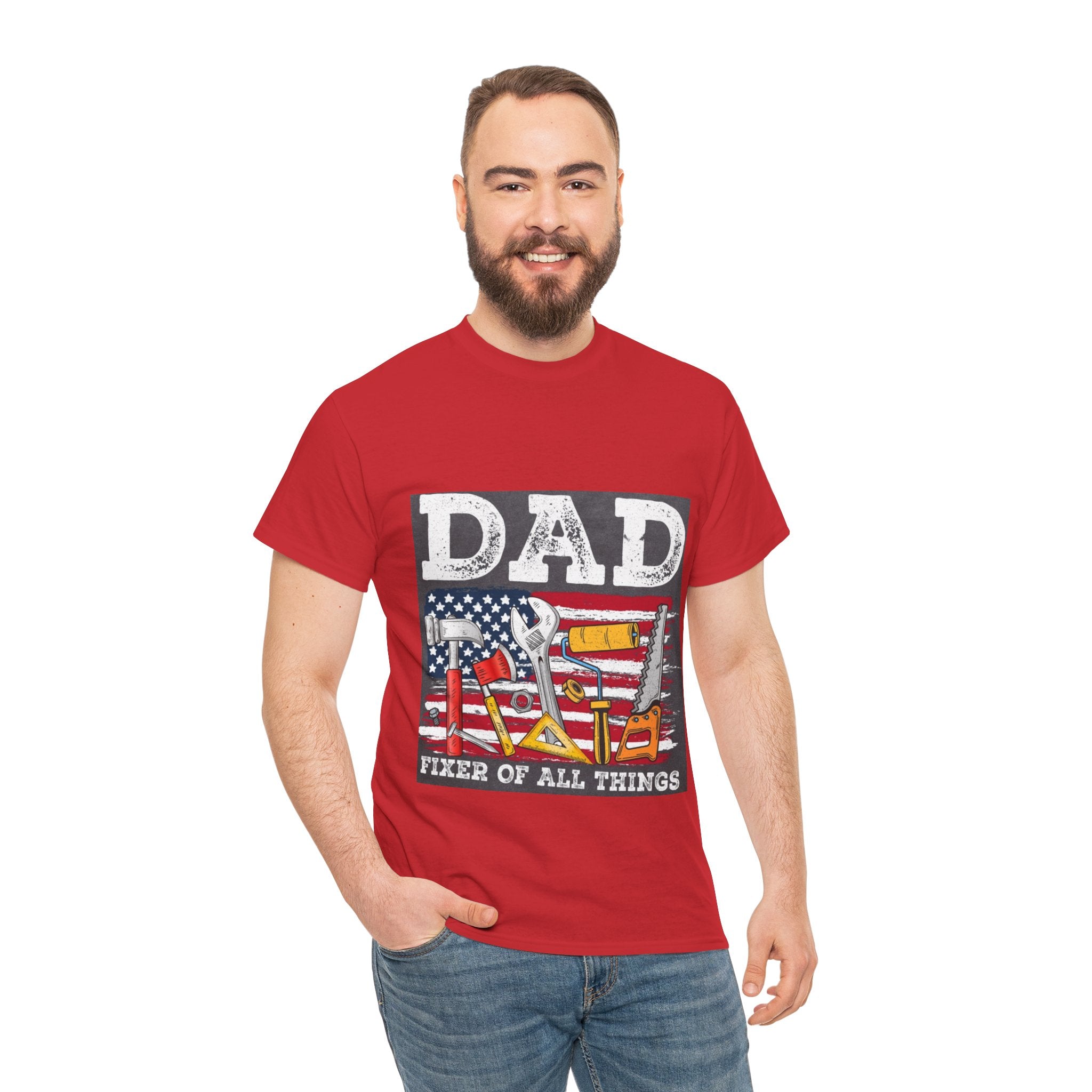 Dad Fixer Of All Things T-Shirt — American Flag Tool Graphic Tee for Fathers