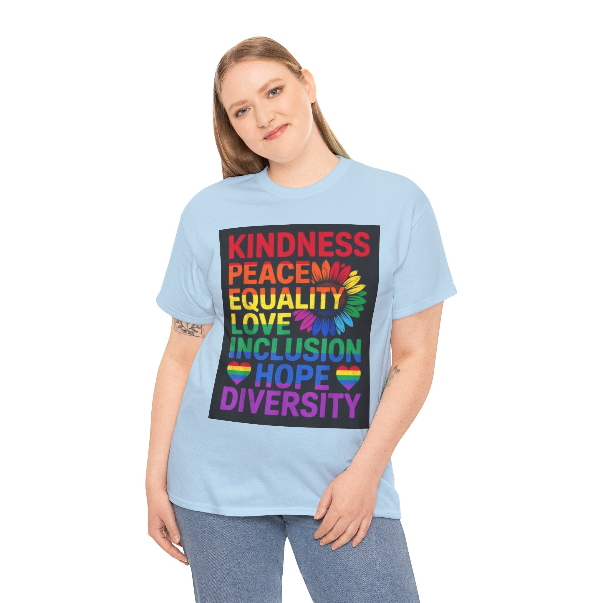 Kindness Peace Equality Rainbow T-Shirt — Pride Inclusion & Diversity Tee