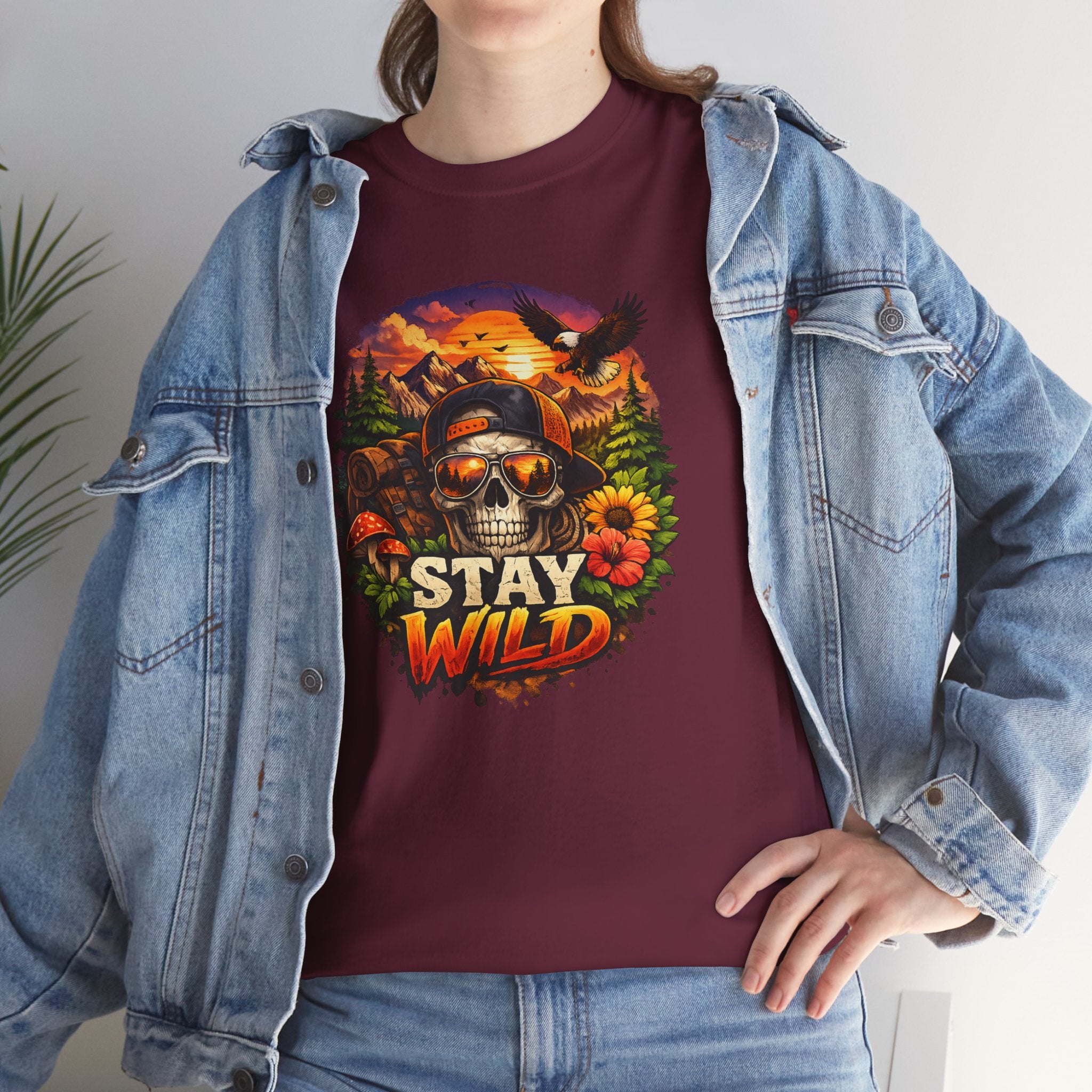 Stay Wild Skull Tee — Vintage Sunset Skull & Sunflower Graphic T-Shirt