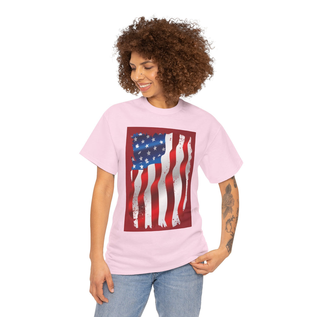 American Flag Graphic Tee — Distressed Wavy Stars & Stripes