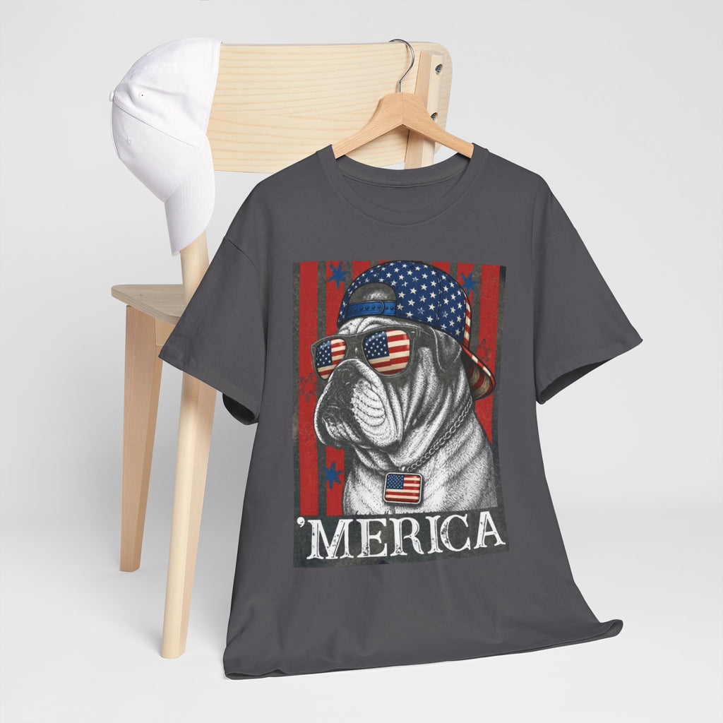 'Merica Bulldog T-Shirt — Patriotic American Flag Tee for Fourth of July