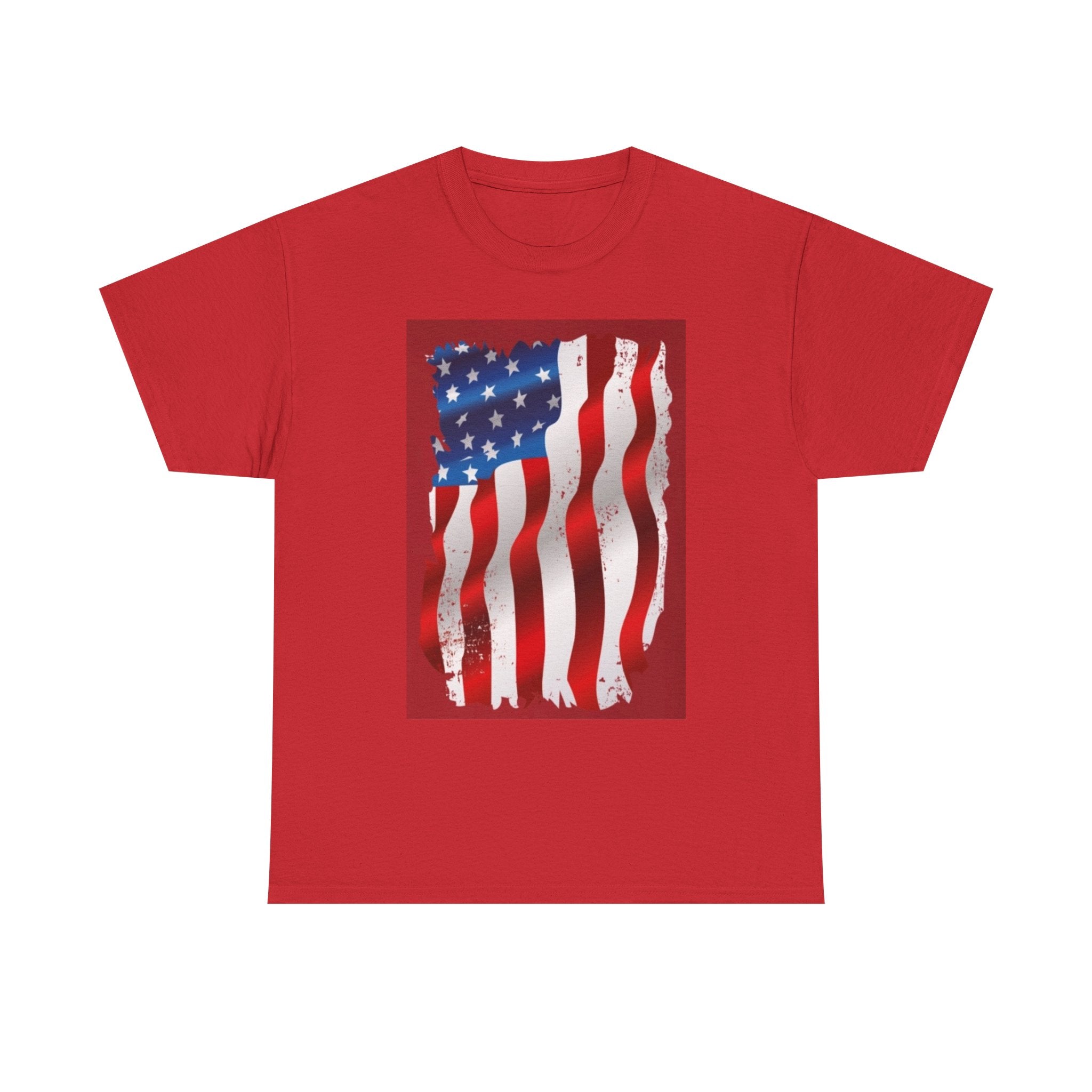 American Flag Graphic Tee — Distressed Wavy Stars & Stripes