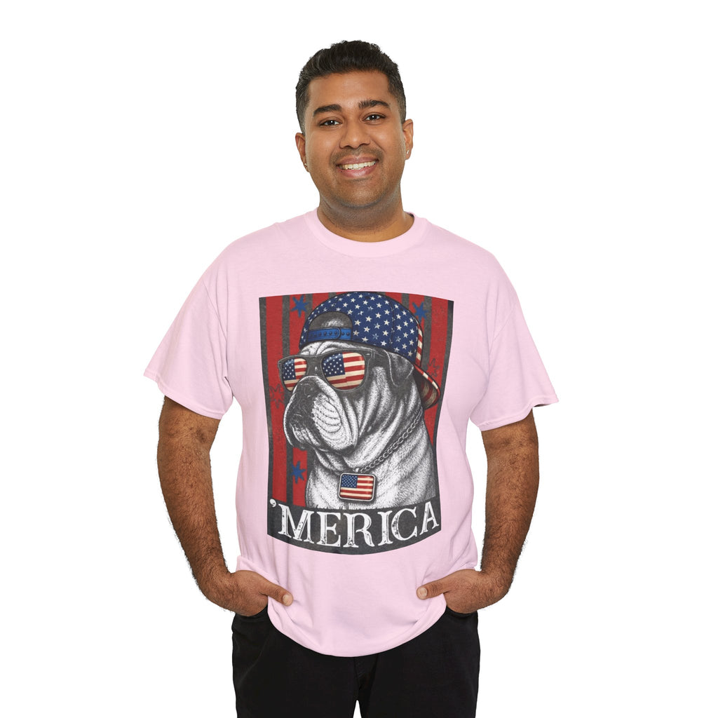 'Merica Bulldog T-Shirt — Patriotic American Flag Tee for Fourth of July