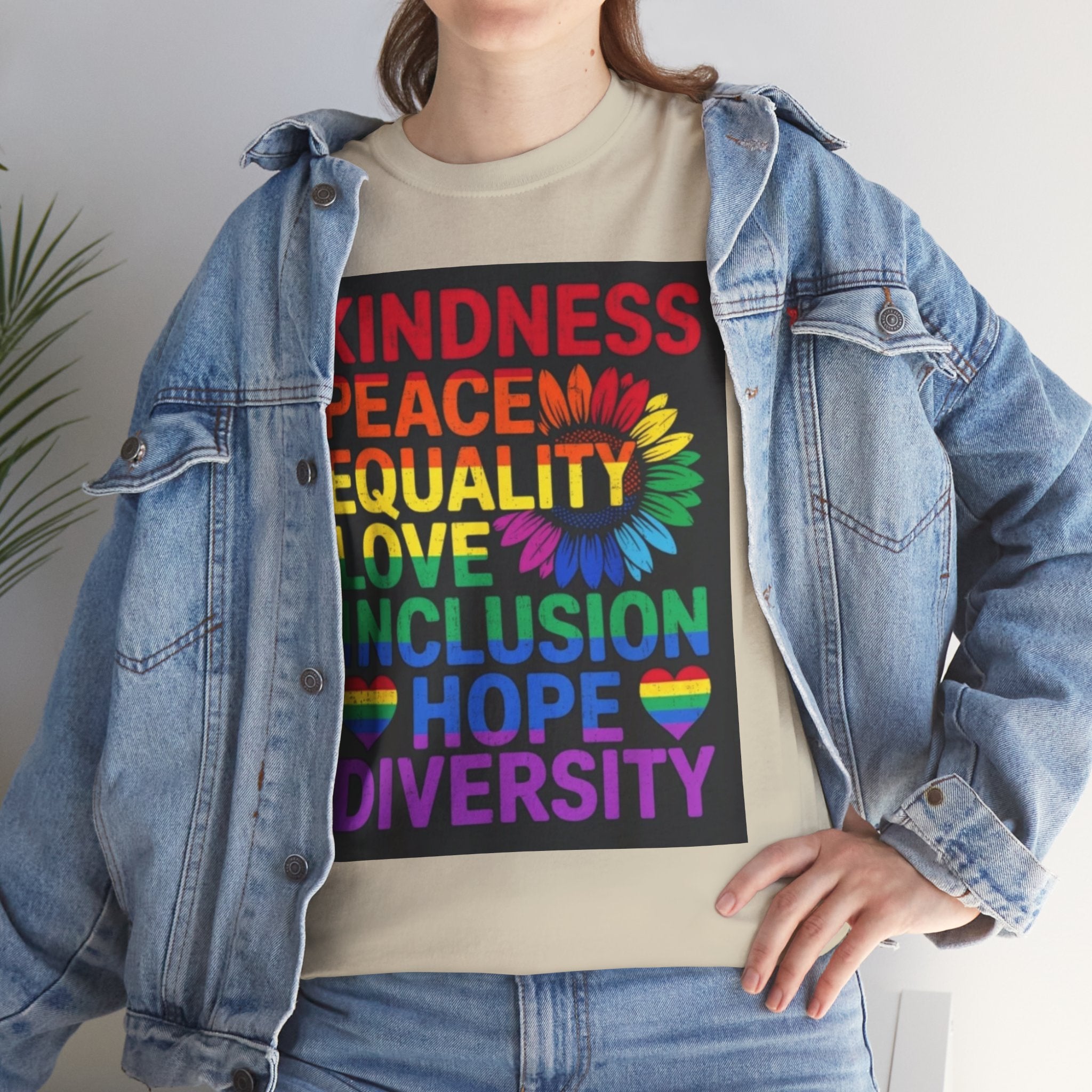 Kindness Peace Equality Rainbow T-Shirt — Pride Inclusion & Diversity Tee