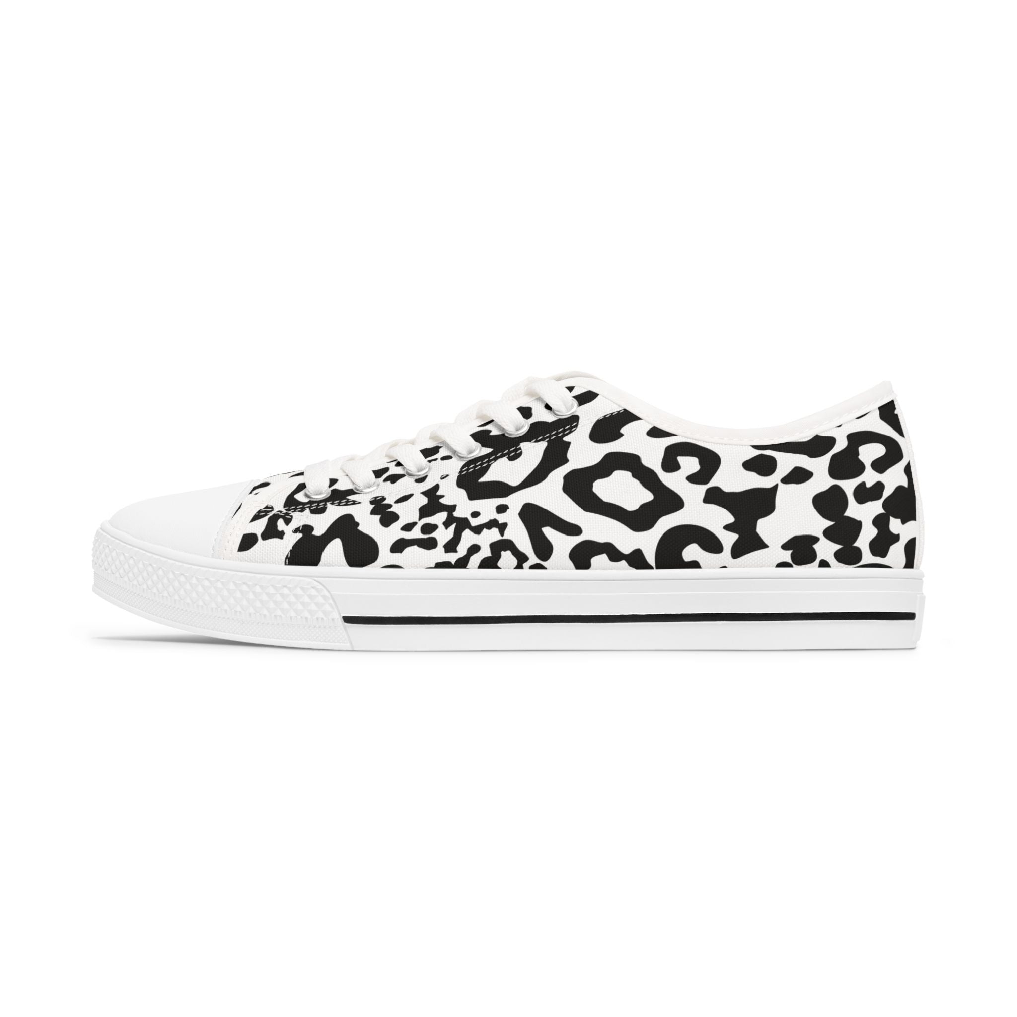 Leopard Print Low Top Sneakers — Black & White Casual Canvas Shoes