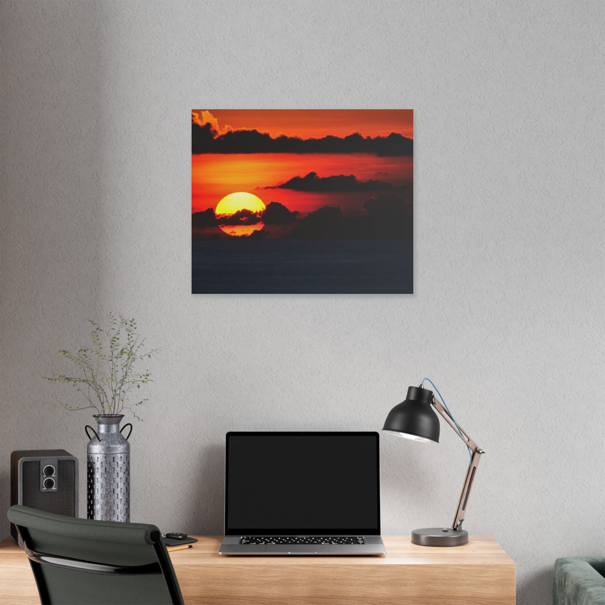 Sunset Ocean Canvas Print — Dramatic Red Sunset Wall Art