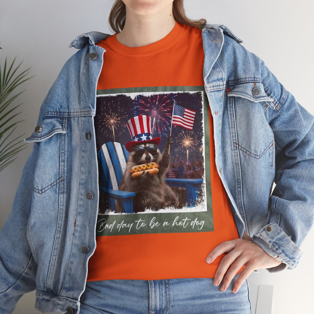 Patriotic Uncle Sam Bear T-Shirt — 'God Spares Us to Be a Hot Dog' 4th of July Tee
