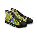 Tropical Palm High-Top Sneakers — Yellow & Blue Palm Leaf Women's Canvas Shoes