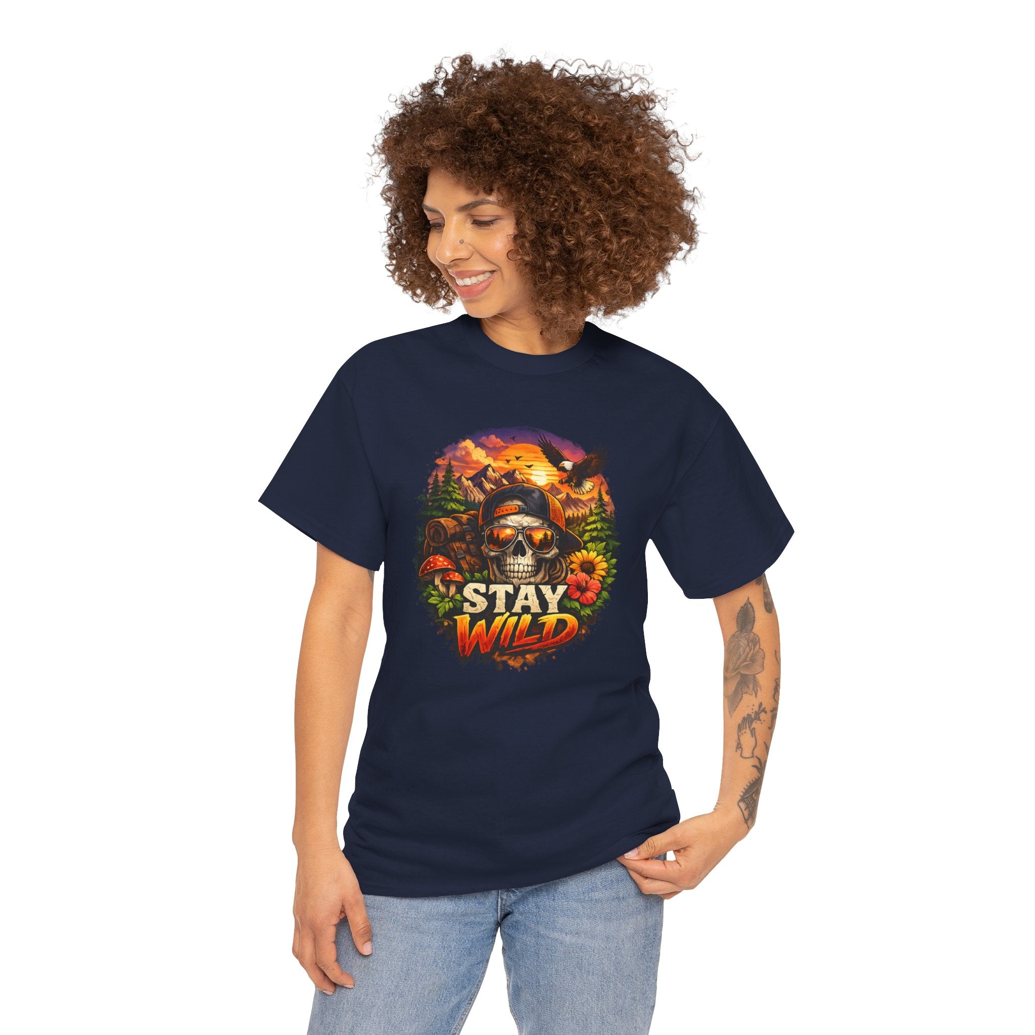 Stay Wild Skull Tee — Vintage Sunset Skull & Sunflower Graphic T-Shirt