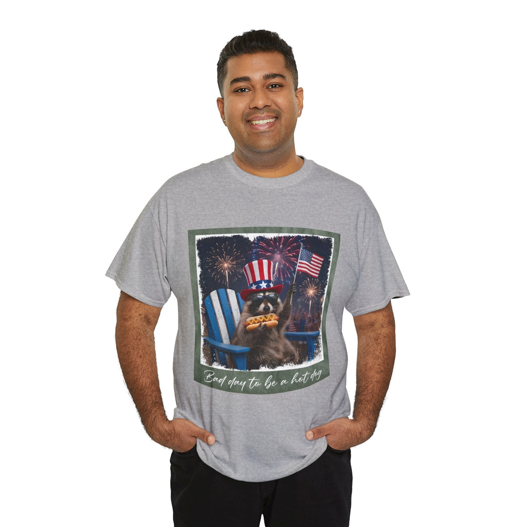 Patriotic Uncle Sam Bear T-Shirt — 'God Spares Us to Be a Hot Dog' 4th of July Tee
