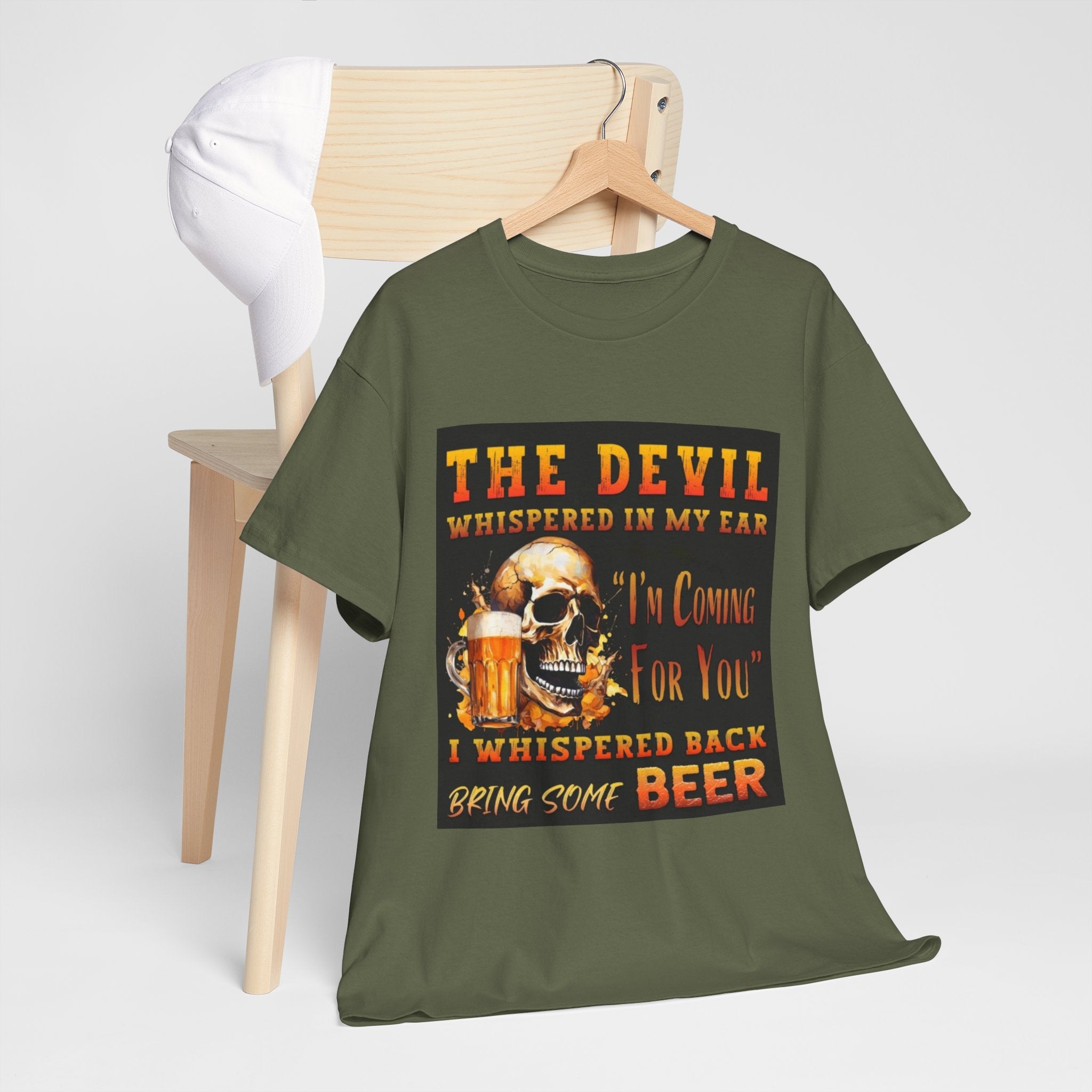 Devil Whispered T-Shirt — “I’m Coming For You” Skull Beer Graphic Tee