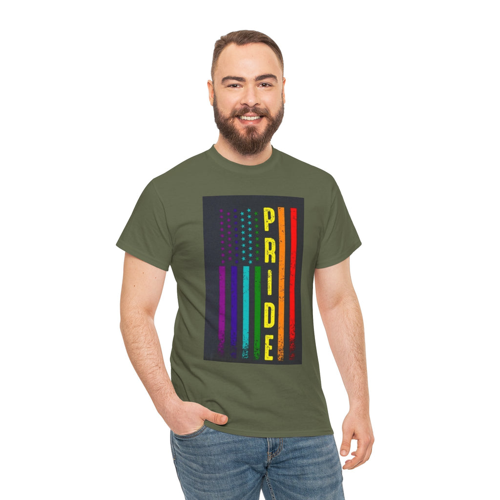 Pride Rainbow Flag Tee — Vertical "PRIDE" Graphic T-Shirt