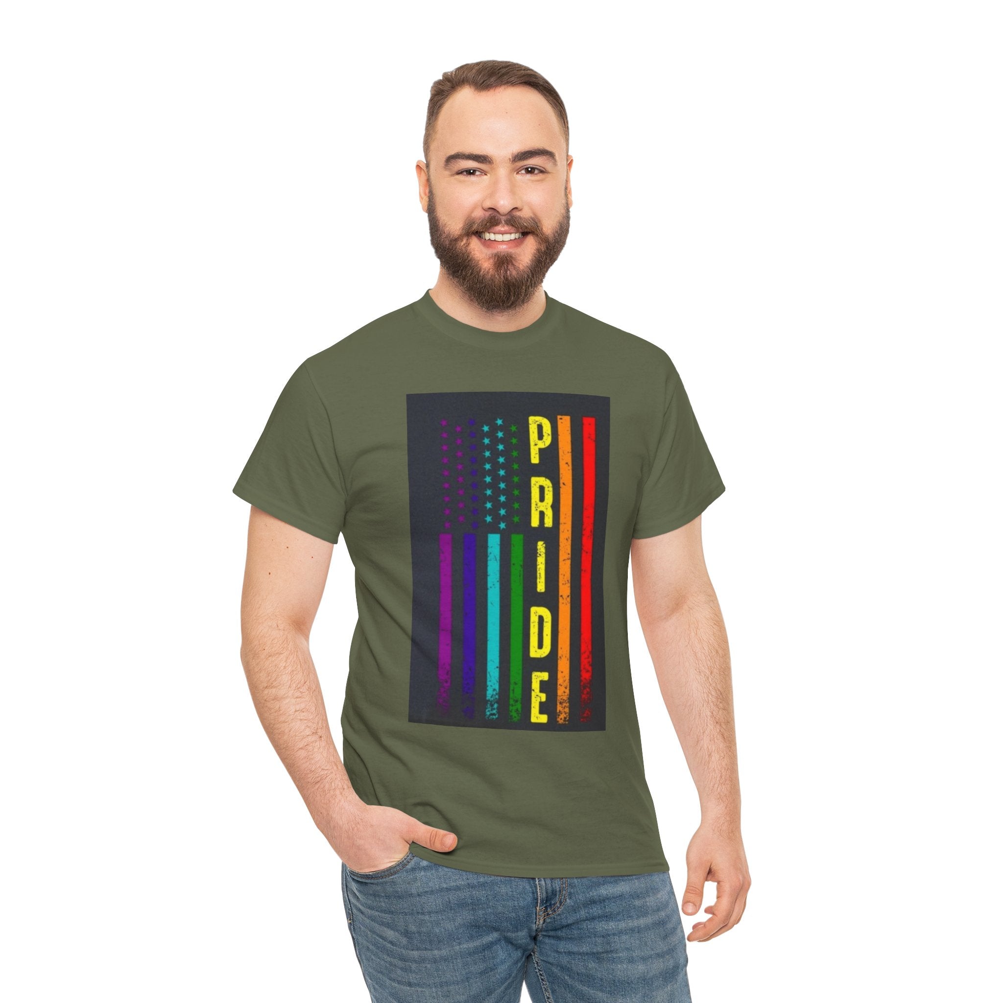 Pride Rainbow Flag Tee — Vertical "PRIDE" Graphic T-Shirt