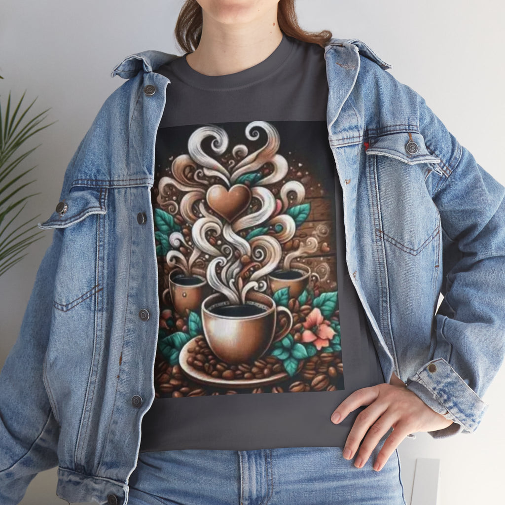 Coffee Cup T-Shirt — Whimsical Steaming Heart Coffee Design