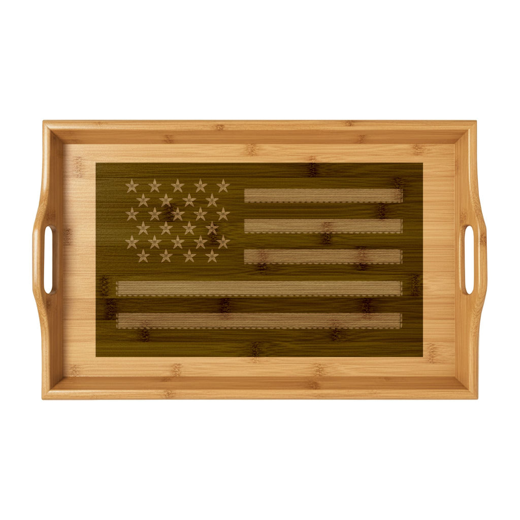 Engraved Bamboo Serving Tray — American Flag Design, Patriotic Kitchen Decor