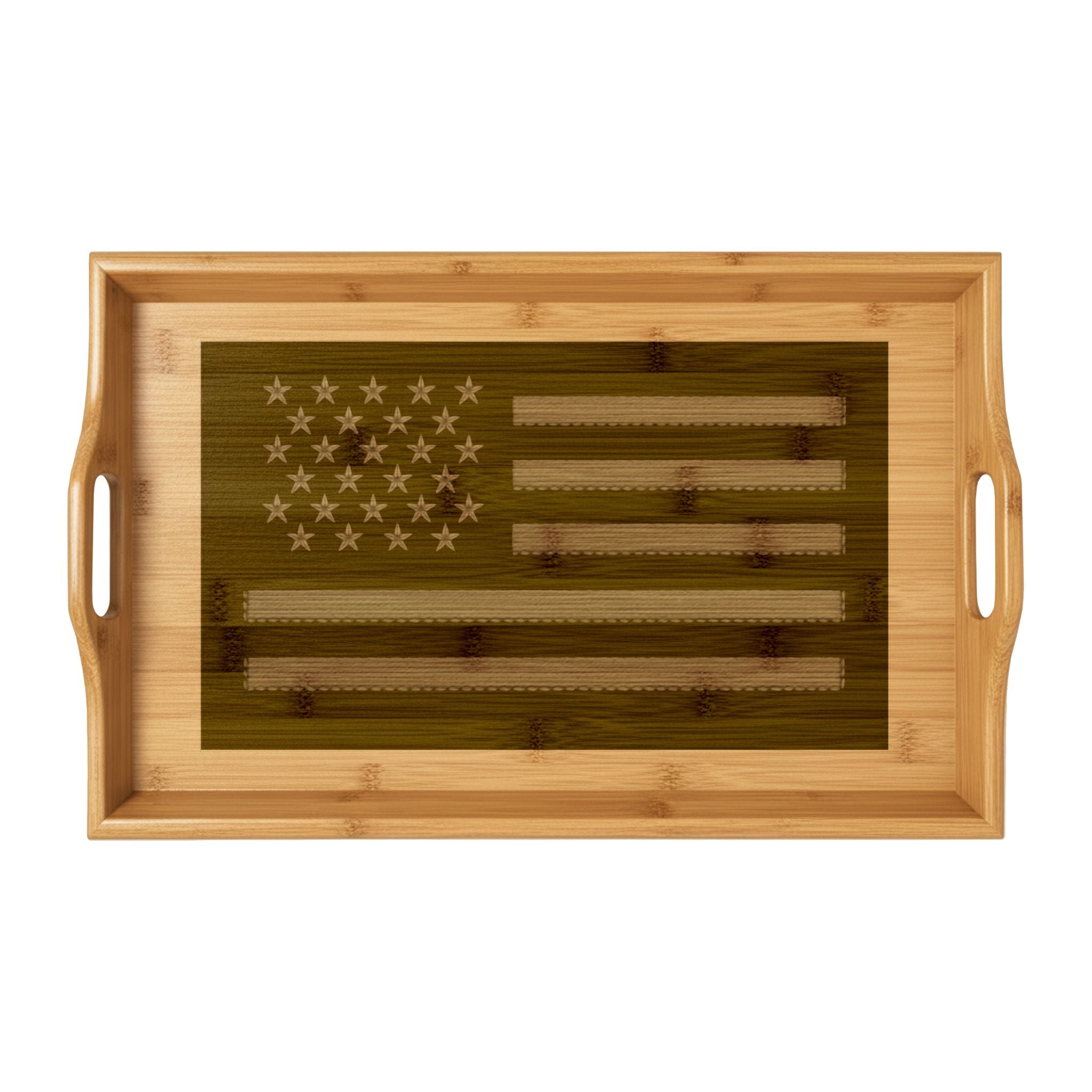 Engraved Bamboo Serving Tray — American Flag Design, Patriotic Kitchen Decor
