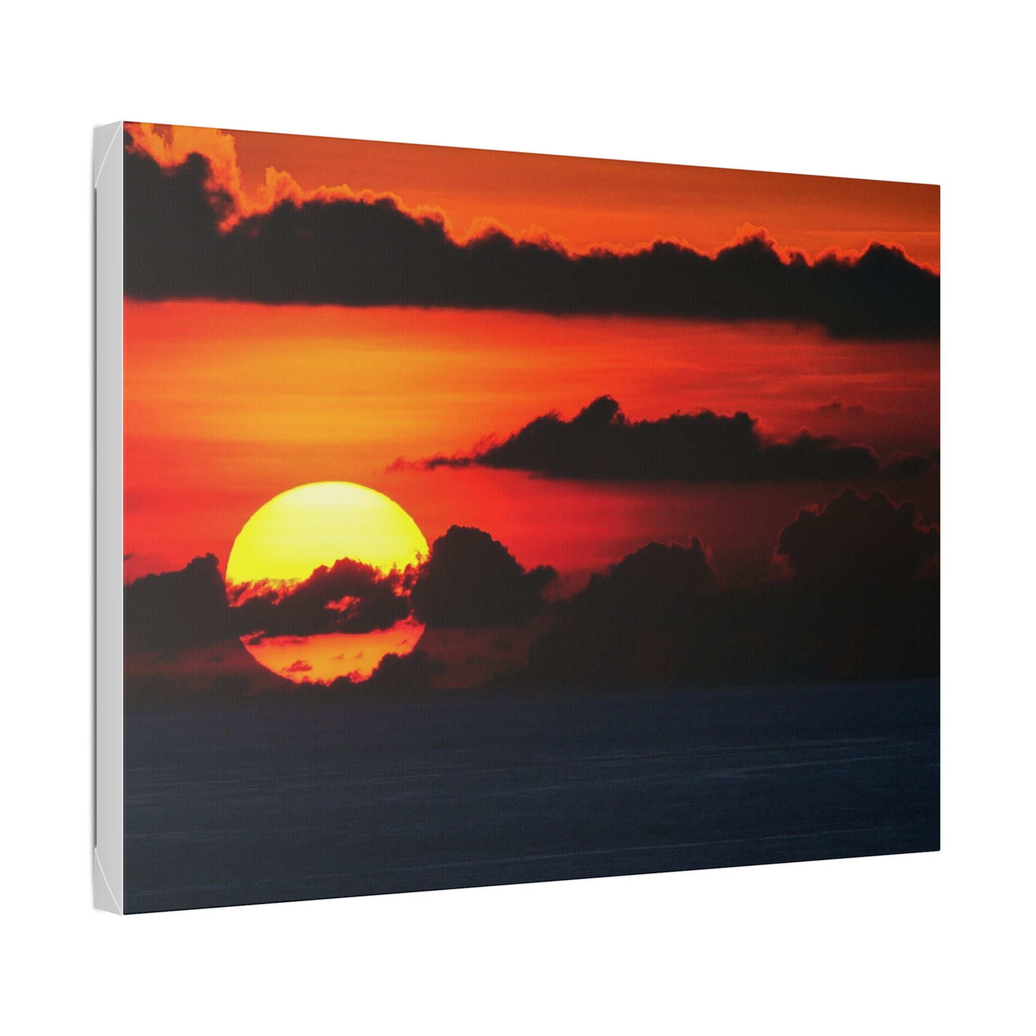 Sunset Ocean Canvas Print — Dramatic Red Sunset Wall Art