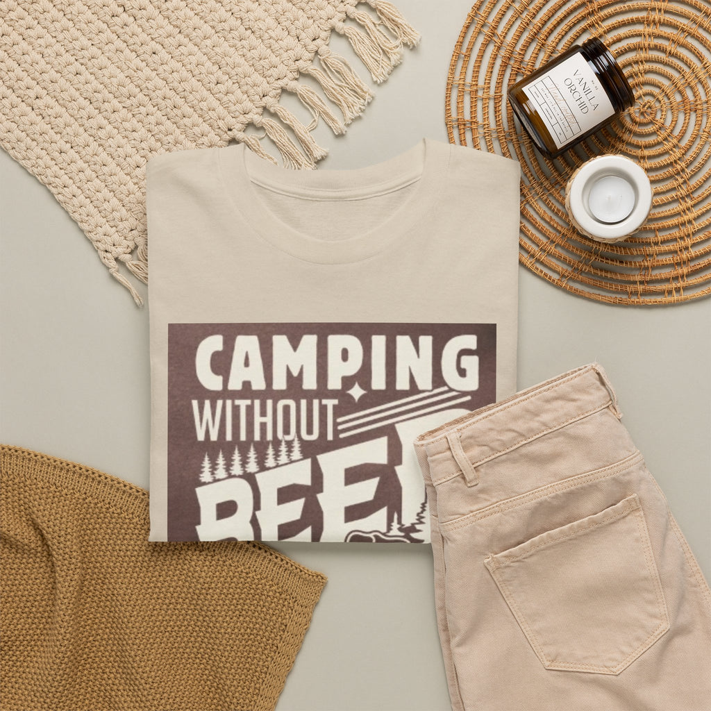 Camping Beer T-Shirt — "Camping Without Beer Is Just Sitting in the Woods" Outdoor Campfire Tee