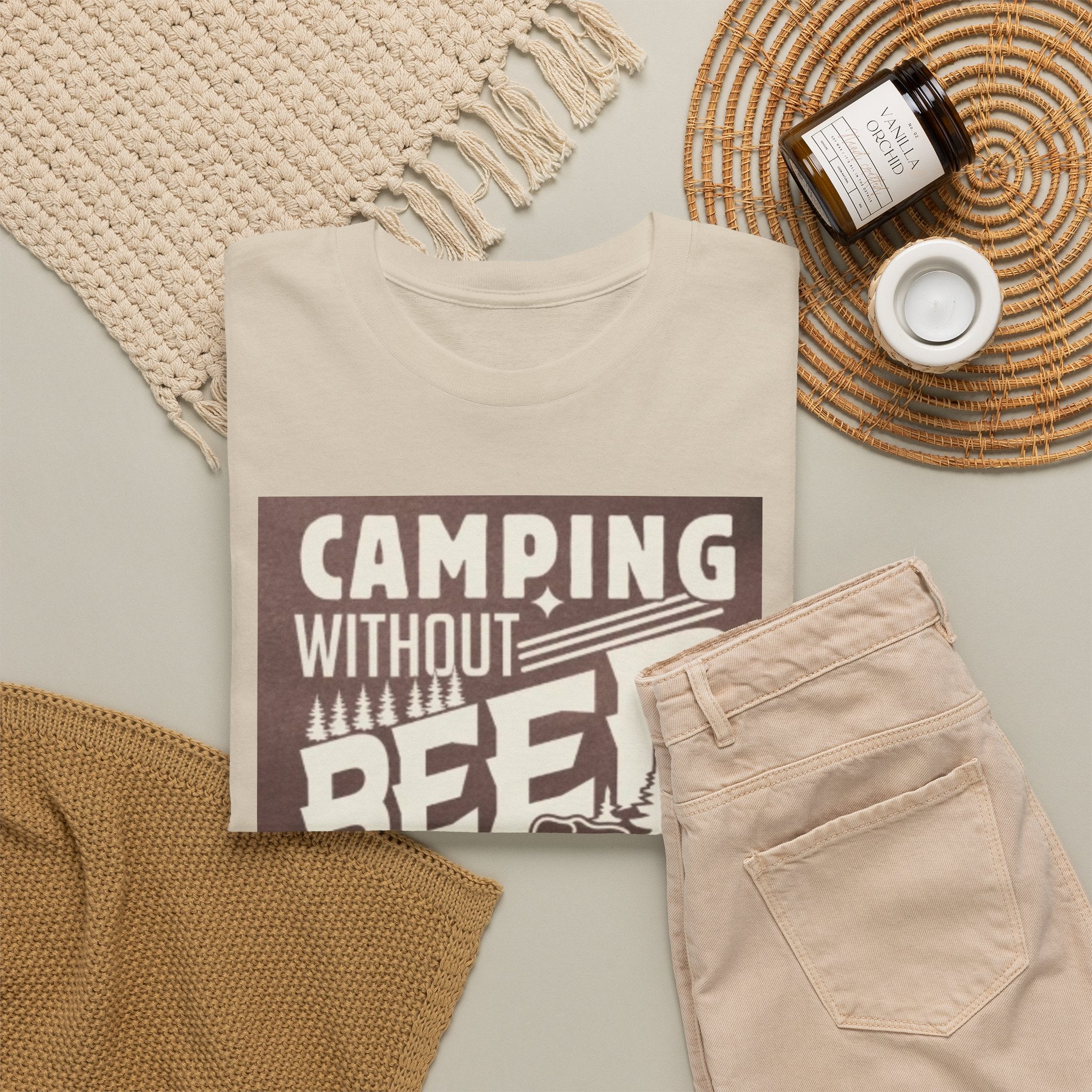 Camping Beer T-Shirt — "Camping Without Beer Is Just Sitting in the Woods" Outdoor Campfire Tee