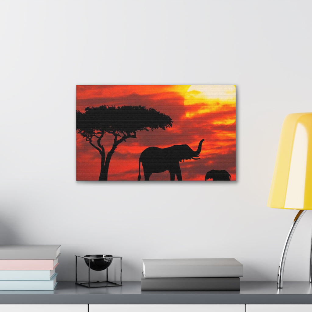 Elephant Sunset Canvas Print — African Safari Wall Art