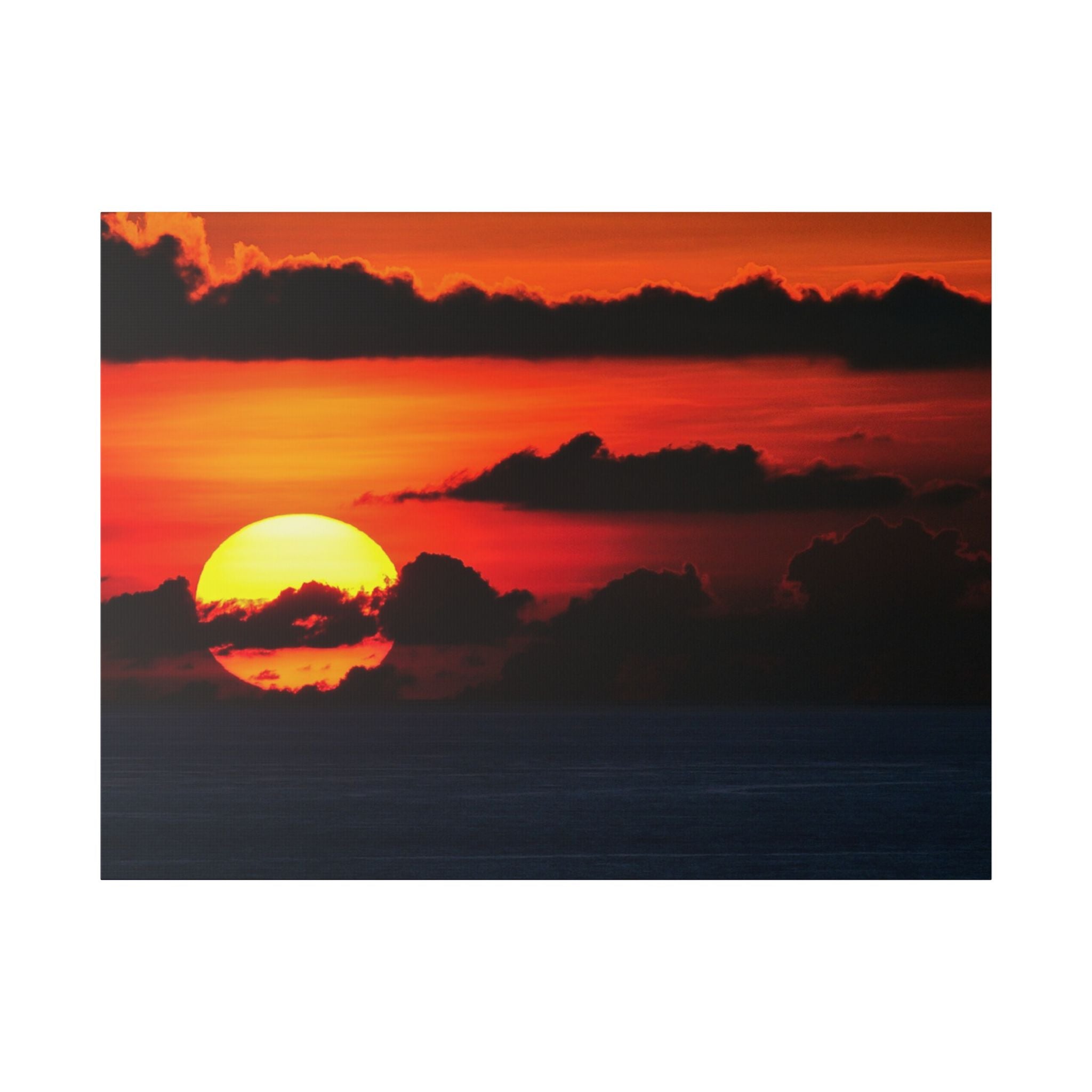 Sunset Ocean Canvas Print — Dramatic Red Sunset Wall Art