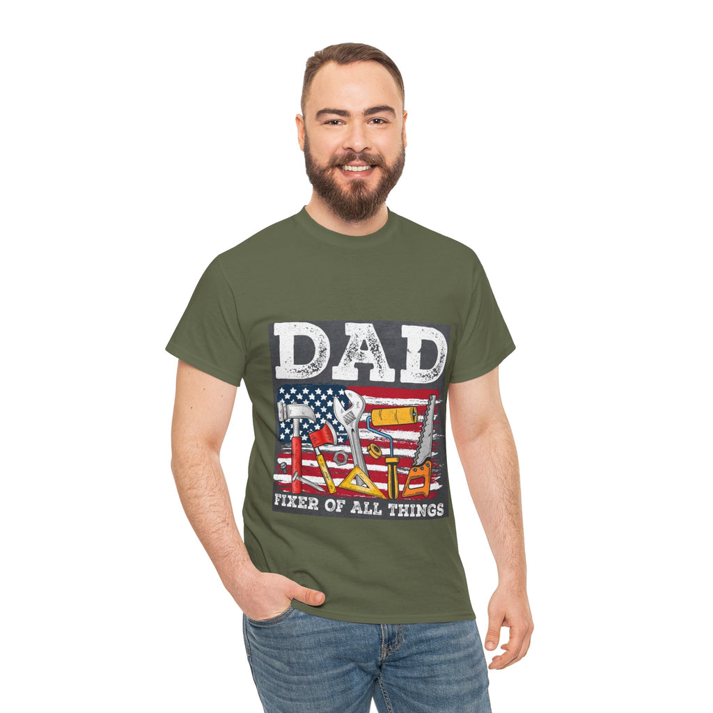 Dad Fixer Of All Things T-Shirt — American Flag Tool Graphic Tee for Fathers