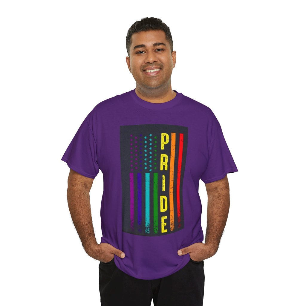 Pride Rainbow Flag Tee — Vertical "PRIDE" Graphic T-Shirt