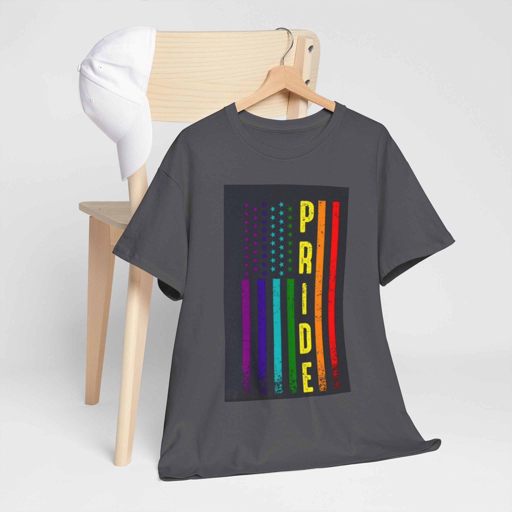 Pride Rainbow Flag Tee — Vertical "PRIDE" Graphic T-Shirt