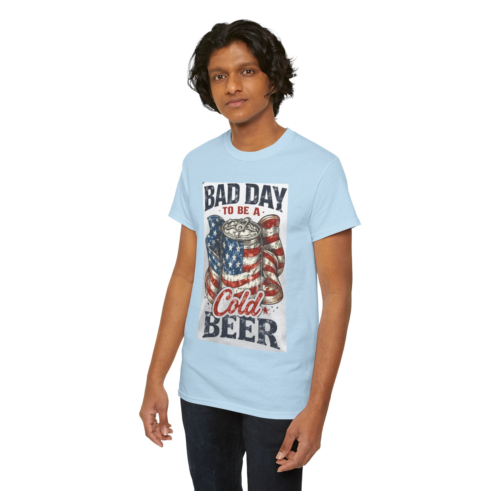 Bad Day to Be a Cold Beer T-Shirt — American Flag Beer Can Graphic Tee