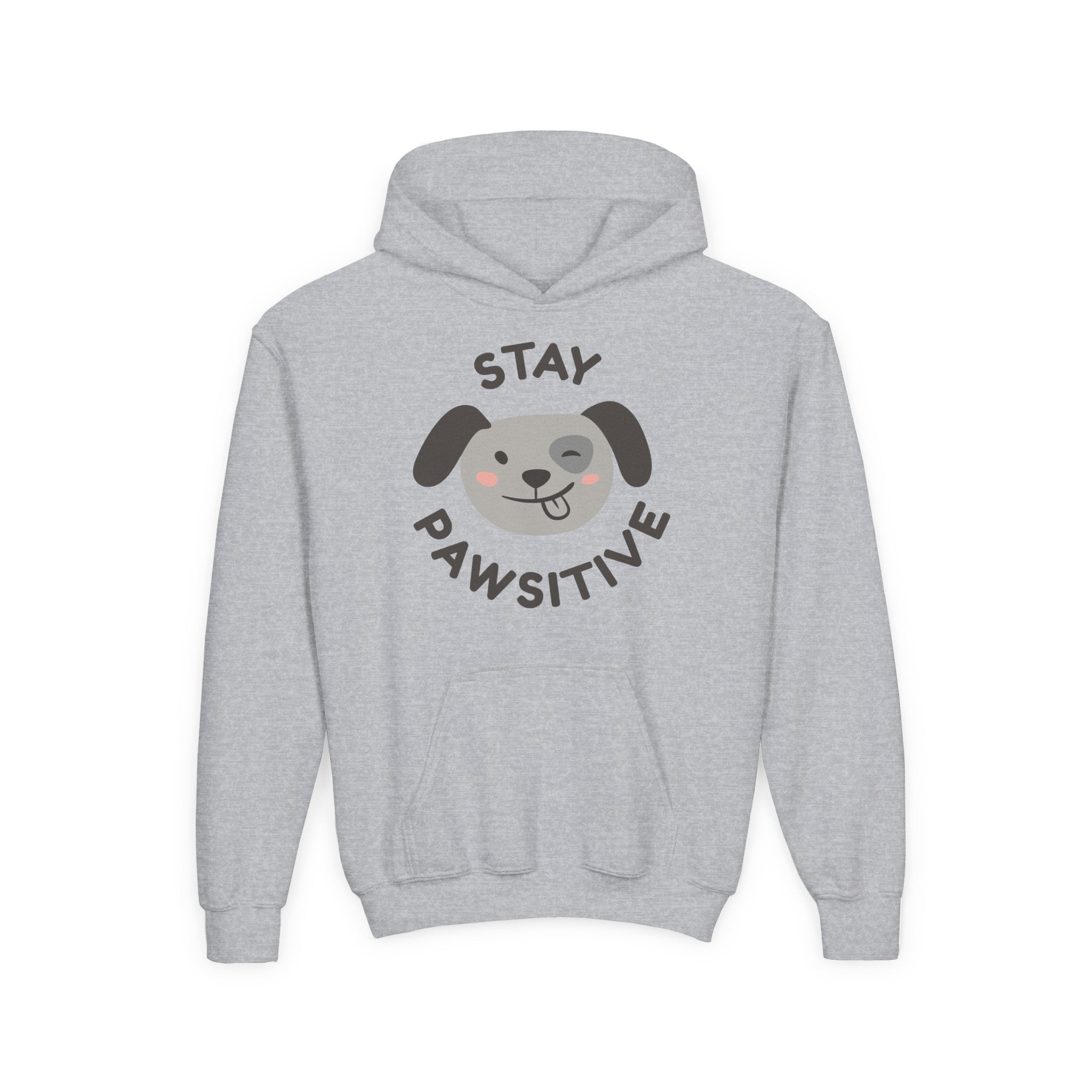 Stay Pawsitive Youth Hoodie – Cute Dog Graphic Kids Sweatshirt