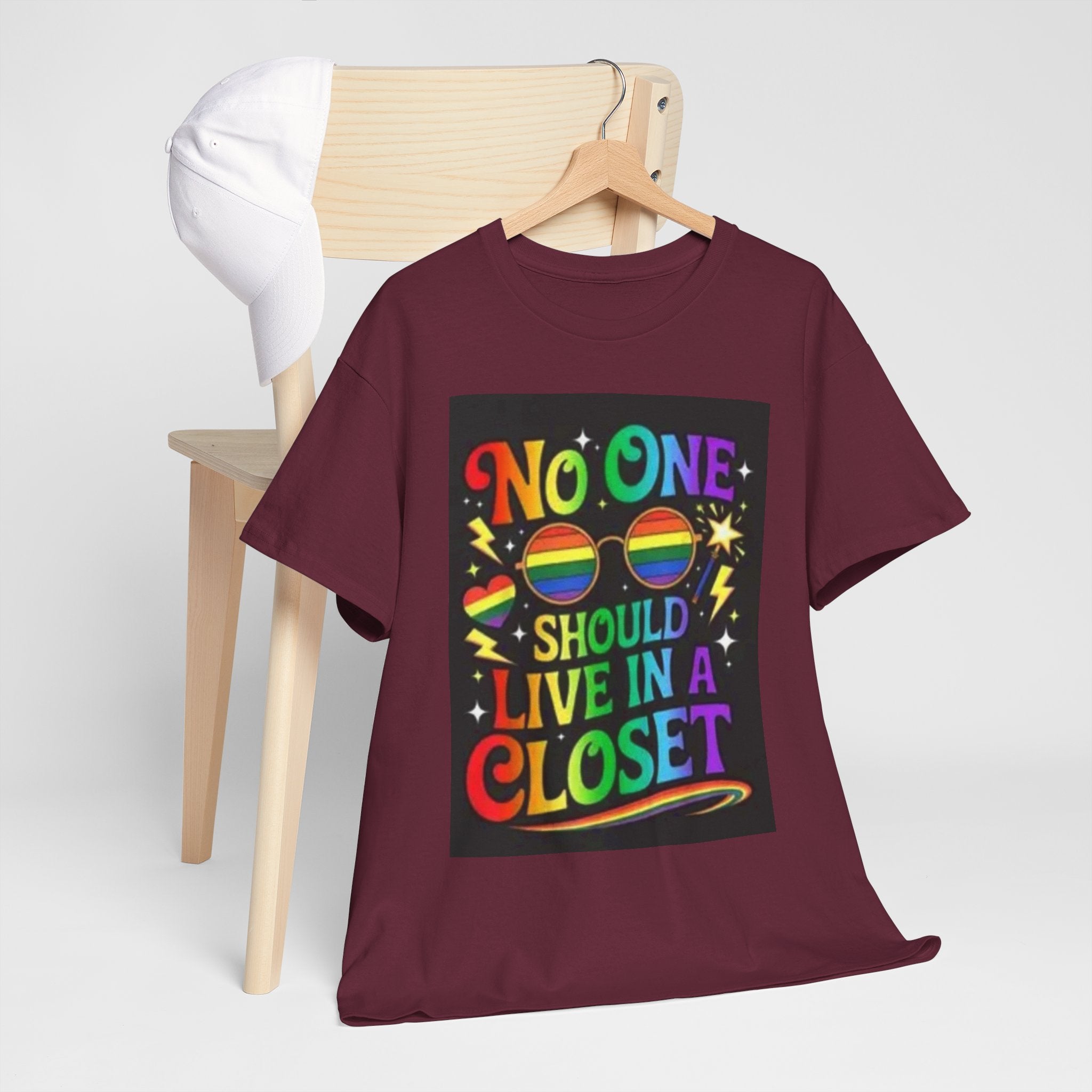 T‑Shirt — "No One Should Live in a Closet" Rainbow Pride Tee