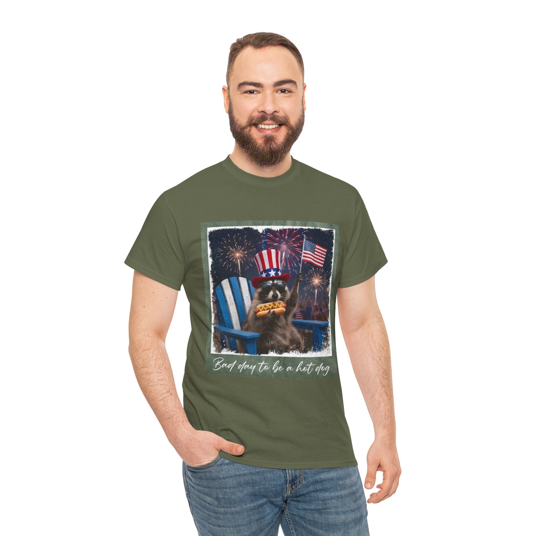 Patriotic Uncle Sam Bear T-Shirt — 'God Spares Us to Be a Hot Dog' 4th of July Tee