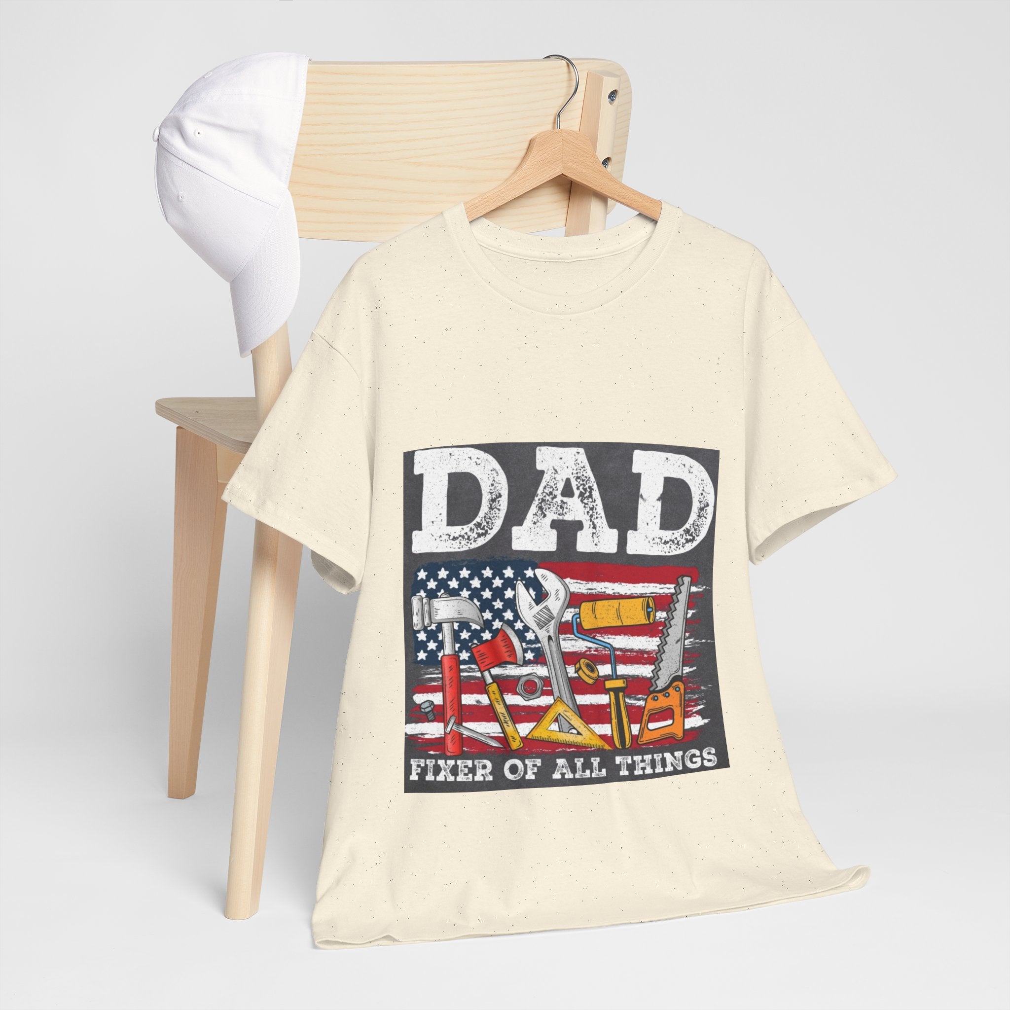 Dad Fixer Of All Things T-Shirt — American Flag Tool Graphic Tee for Fathers