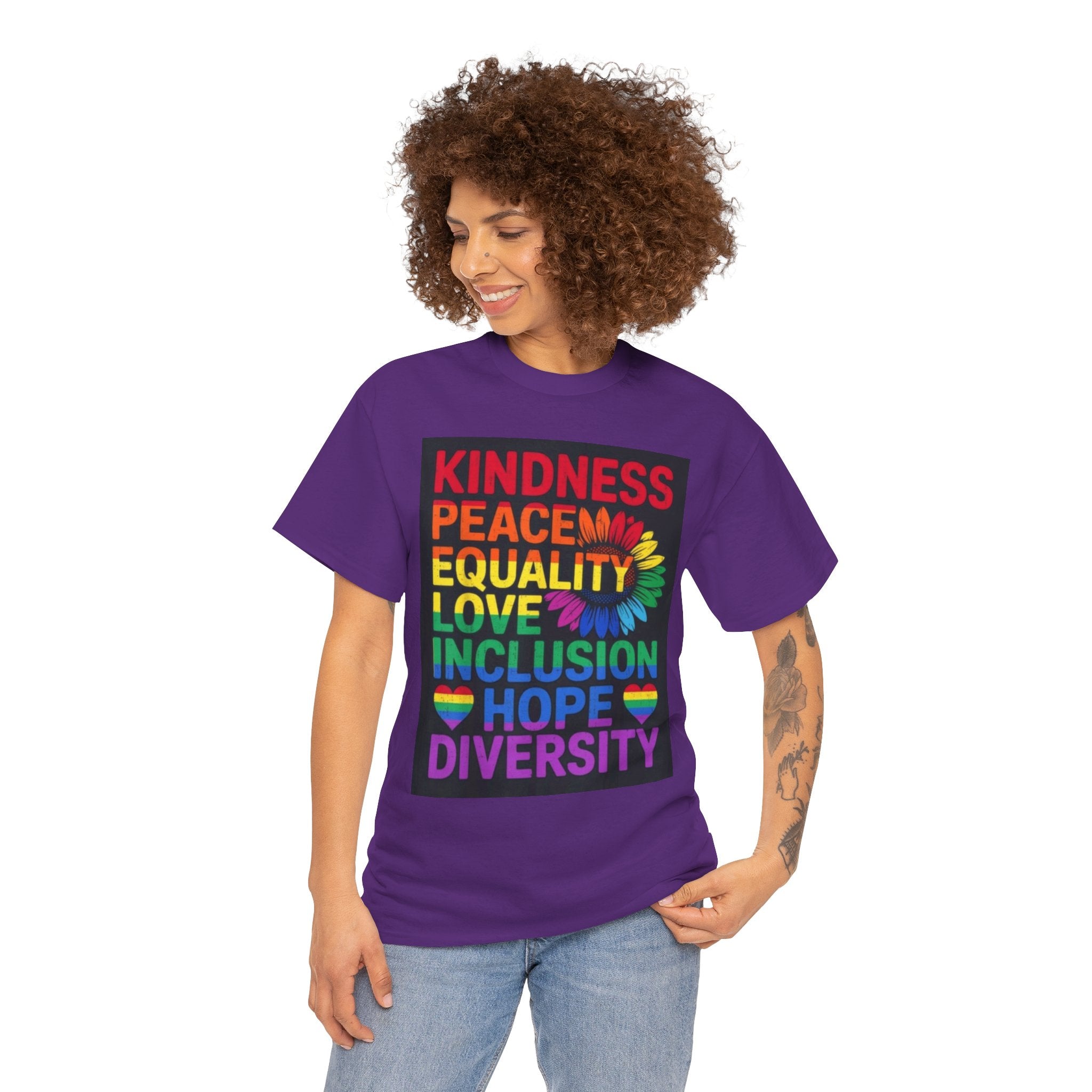 Kindness Peace Equality Rainbow T-Shirt — Pride Inclusion & Diversity Tee