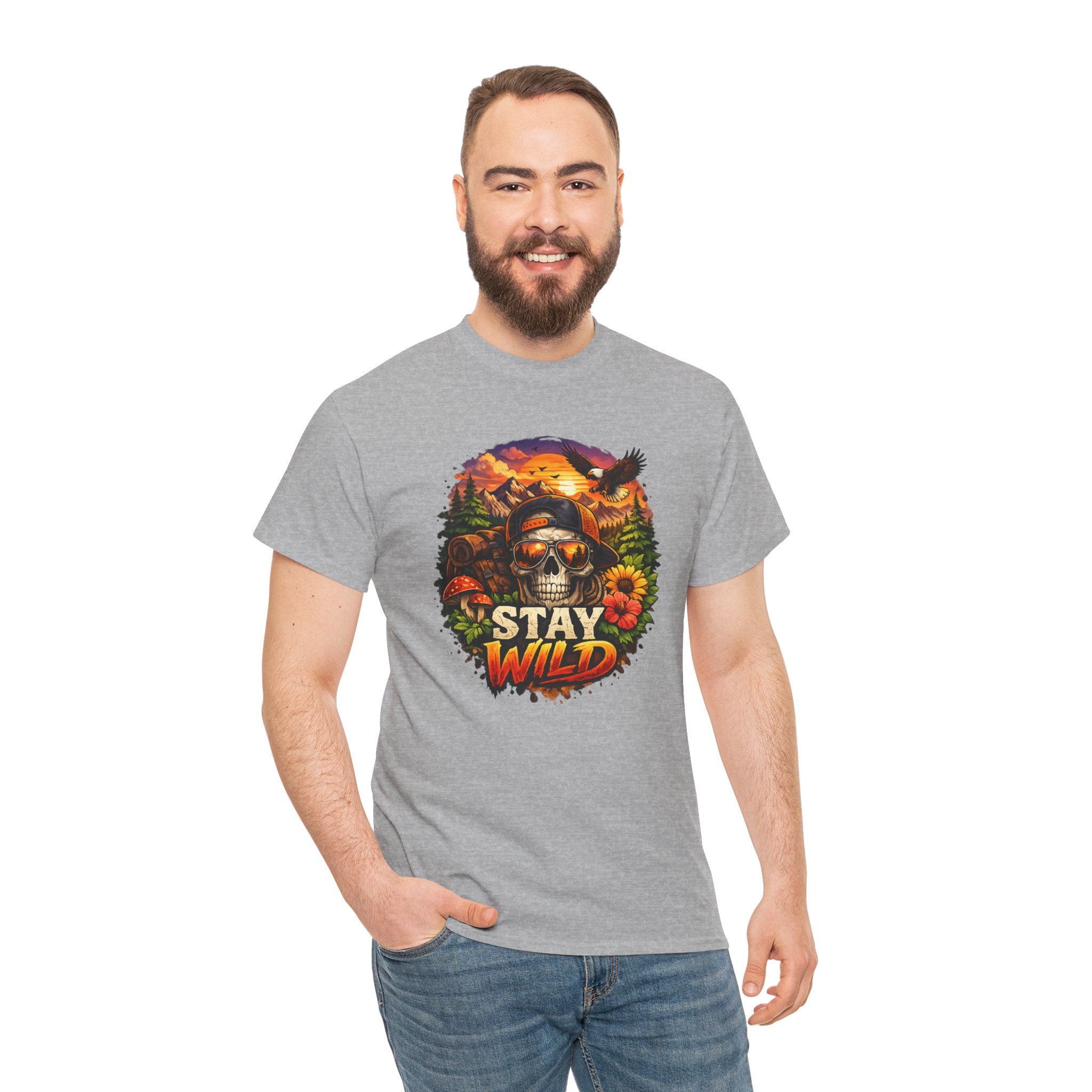 Stay Wild Skull Tee — Vintage Sunset Skull & Sunflower Graphic T-Shirt