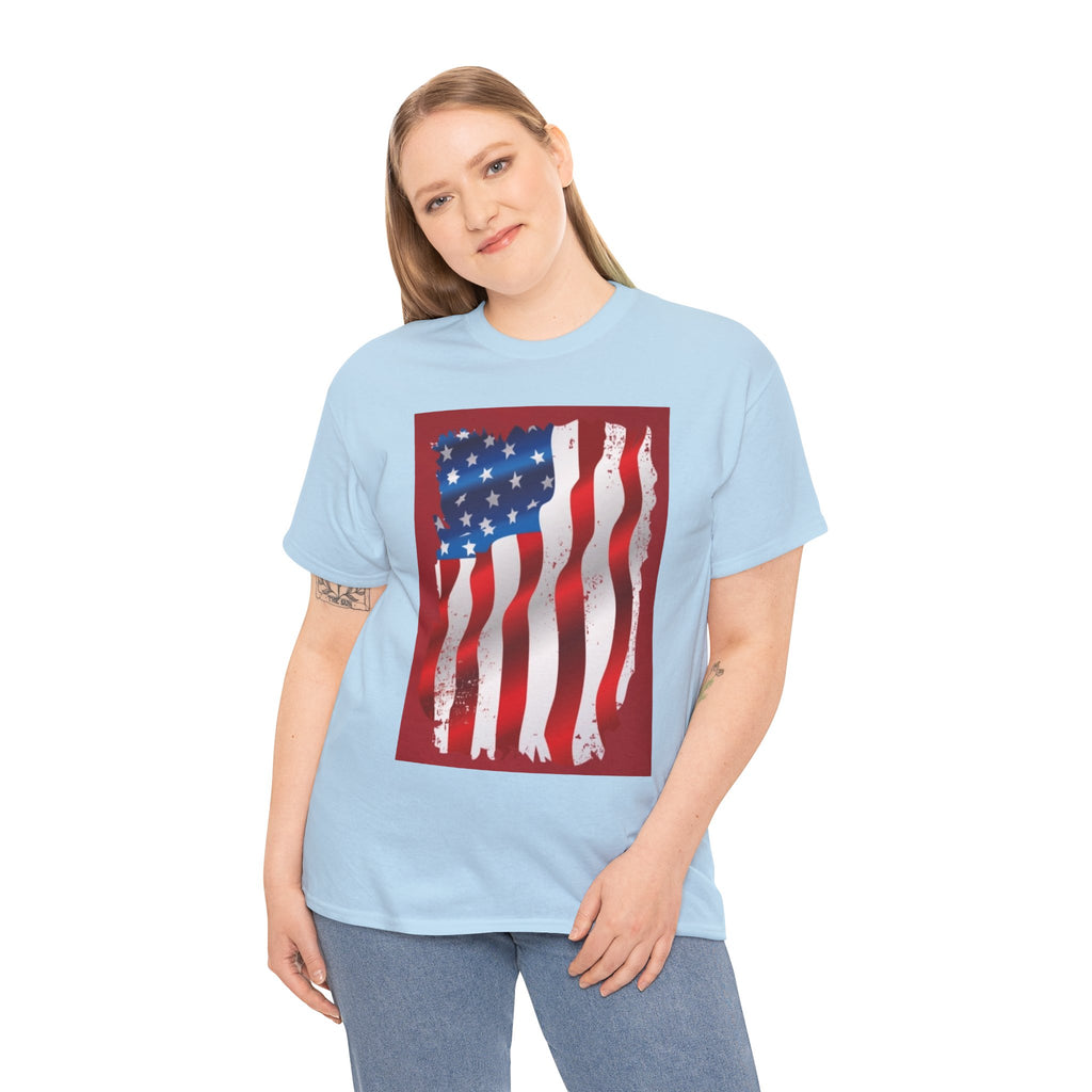 American Flag Graphic Tee — Distressed Wavy Stars & Stripes
